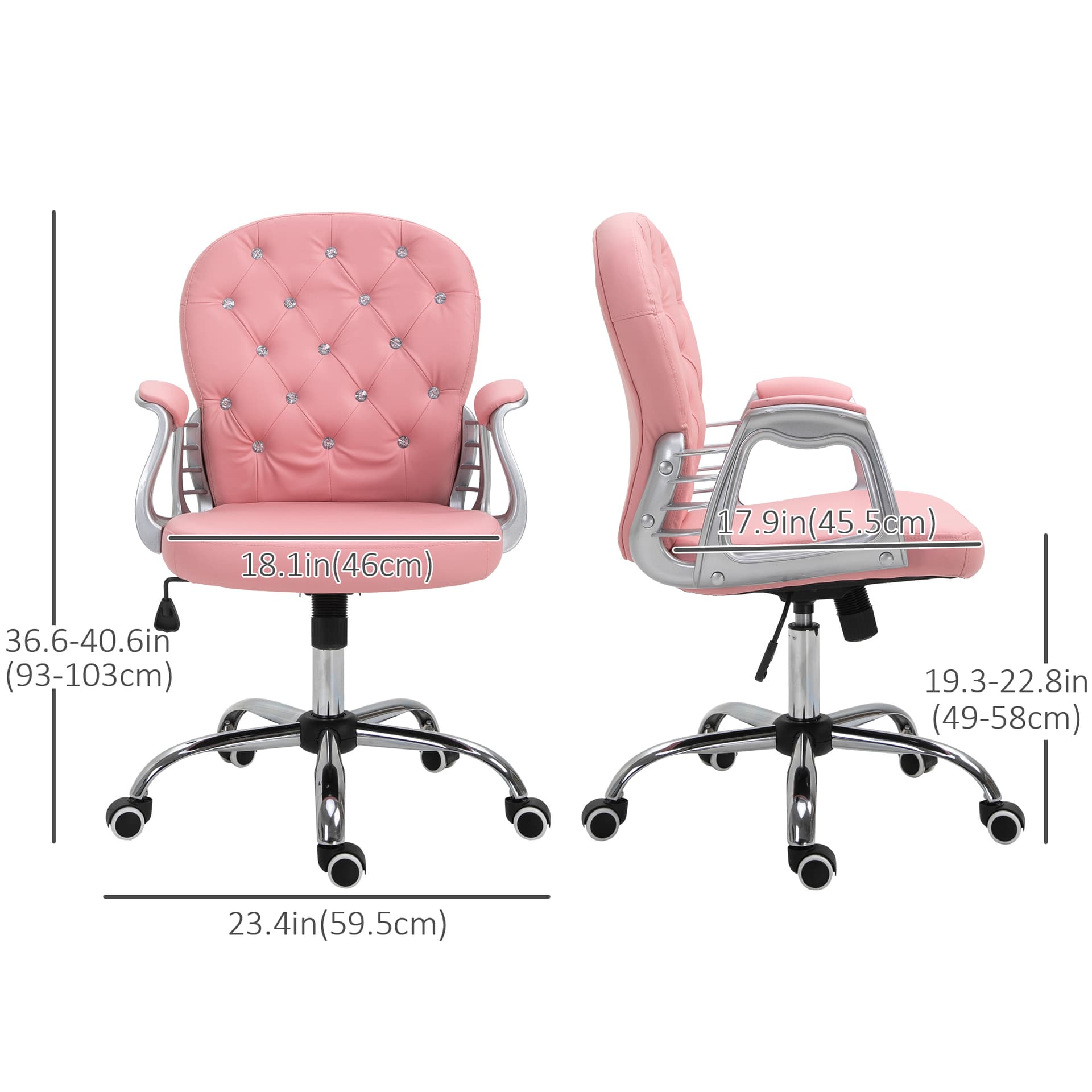 Office Chair, Computer Desk Chair with Adjustable Height and Tufted Back, Pink