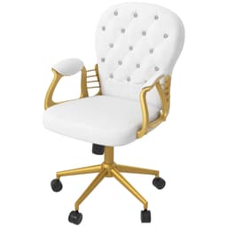 Velvet Office Desk Chair Button Tufted Vanity Chair with Swivel Wheels, Adjustable Height and Tilt Function, Cream White - Chairs - Office Furniture