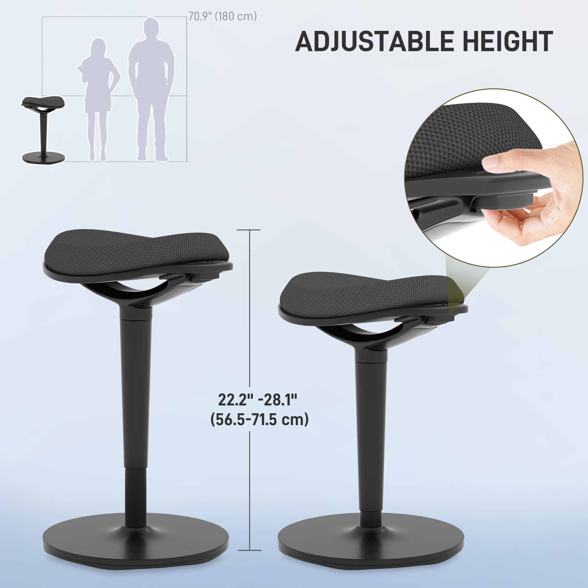 Standing Desk Stool, Ergonomic Wobble Chair, Adjustable Leaning Stool for Office Desks, with Rocking Motion, Black