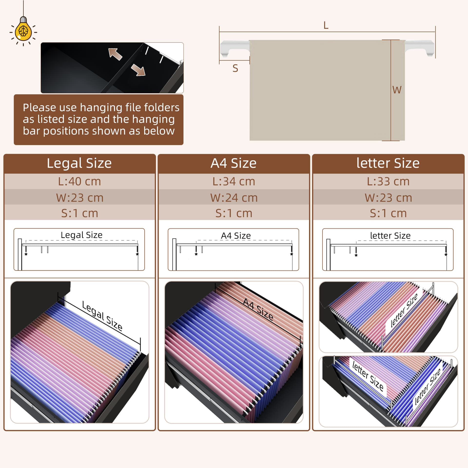 Vertical Steel Filing Cabinet on Wheels, 3-Drawer Lockable File Cabinet with Adjustable Hanging Bar for A4, Legal and Letter Size, for Home Office, Black