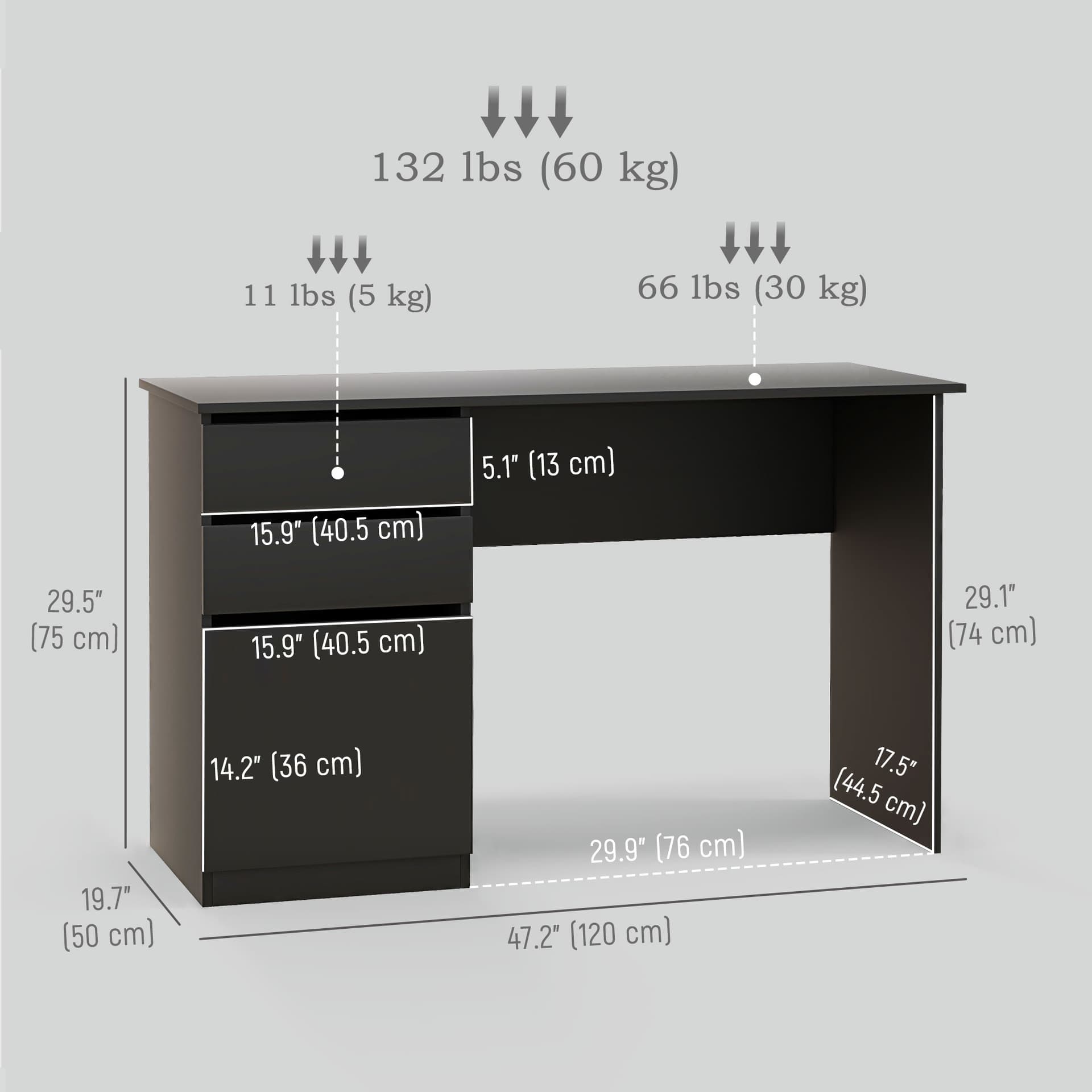 Computer Desk with Storage, PC Table with Drawers and Cabinet for Home Office, Study Room, Black