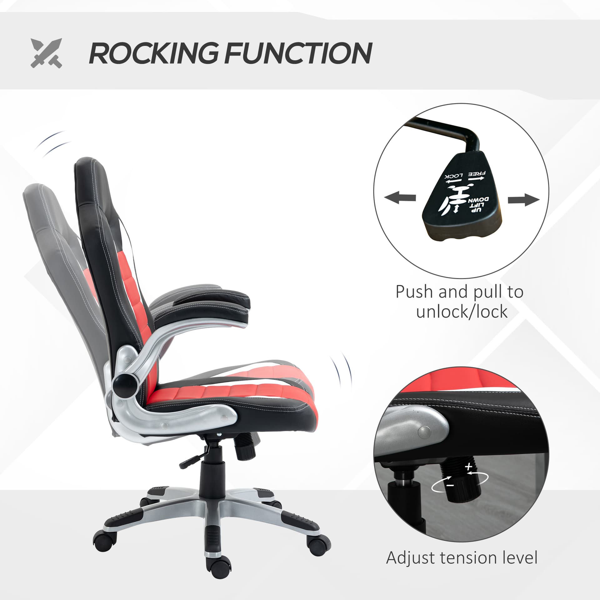 Racing Gaming Chair PU Leather Office Chair Executive Computer Desk Chair with Adjustable Height, Flip Up Armrest, Swivel Wheels, Red