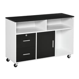 Lateral Filing Cabinet, Printer Stand Home Office Mobile File Cabinet with Wheels, Lockable Drawer, Black - Filing Cabinets - Office Furniture