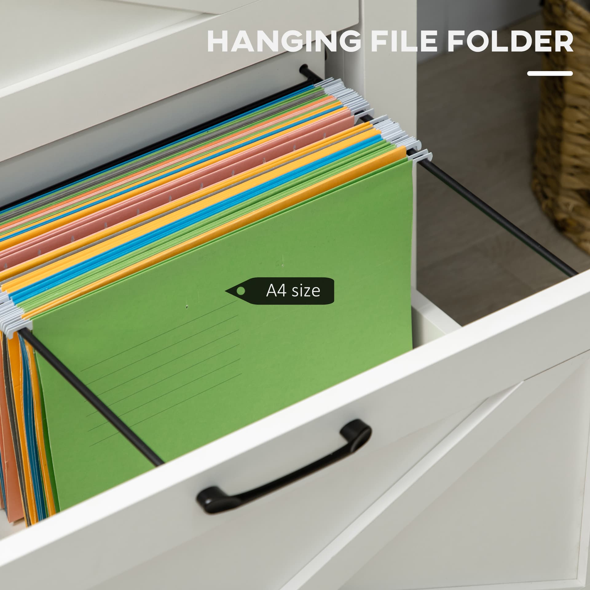 Vertical File Cabinet with Hanging Bars for A4 Size for Home Office, 29.9"x 19.7"x 30.3", White