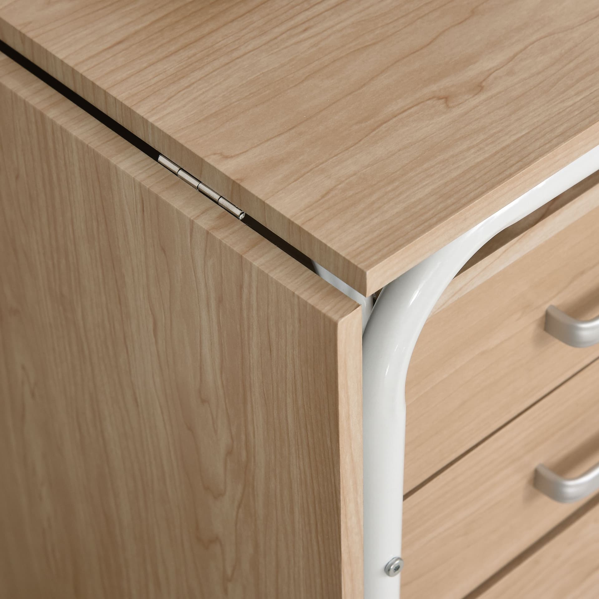 Foldable Computer Desk with Drawers, Executive Student Table with Storage Shelf, 6 Wheels for Bedroom Home Office Workstation, Natural