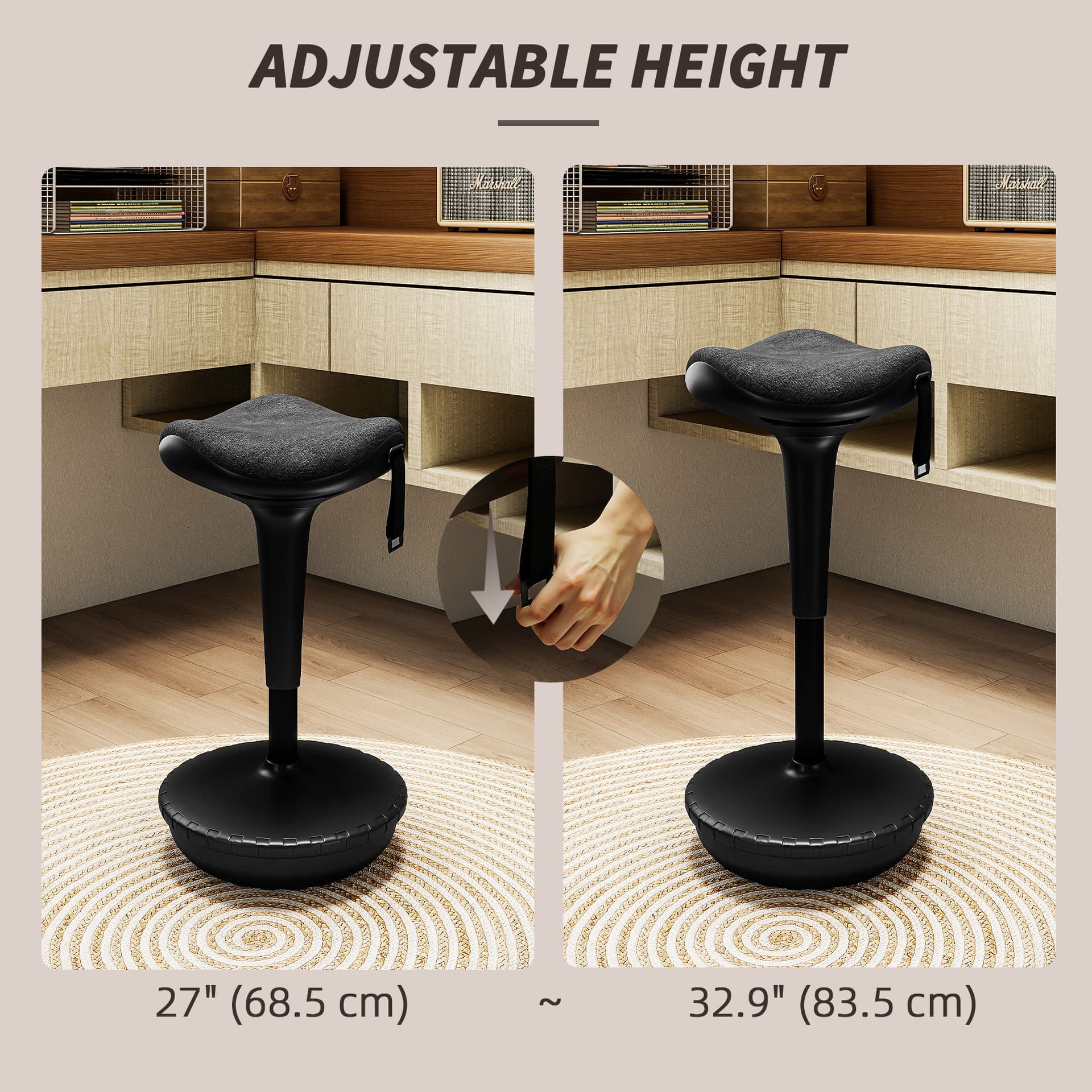 Swivel Standing Desk Chair, Adjustable Active Ergonomic Standing Stool, Backless Wobble Stool Chair, Black