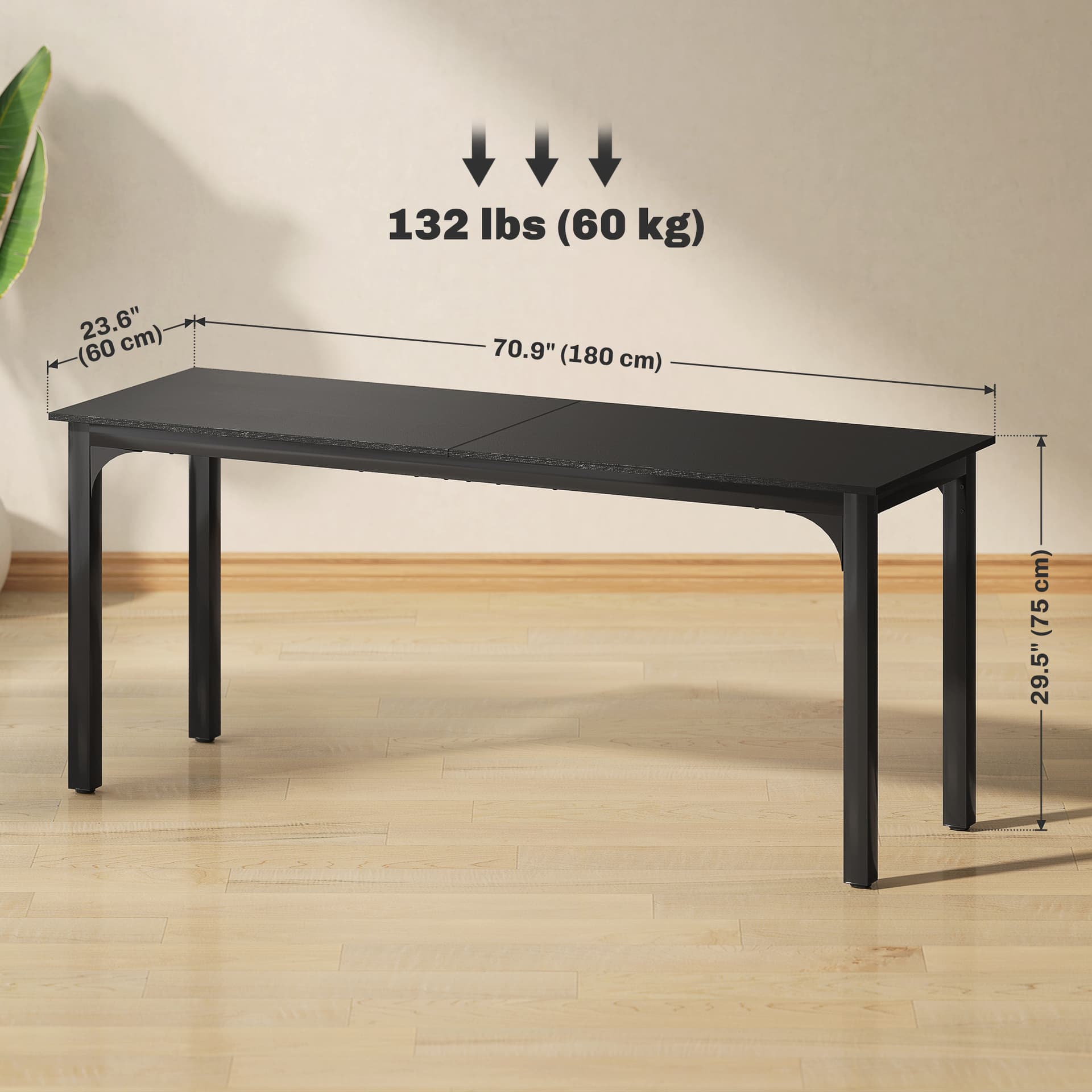 71" Computer Desk, Desktop Desk with Metal Legs, Distressed Black