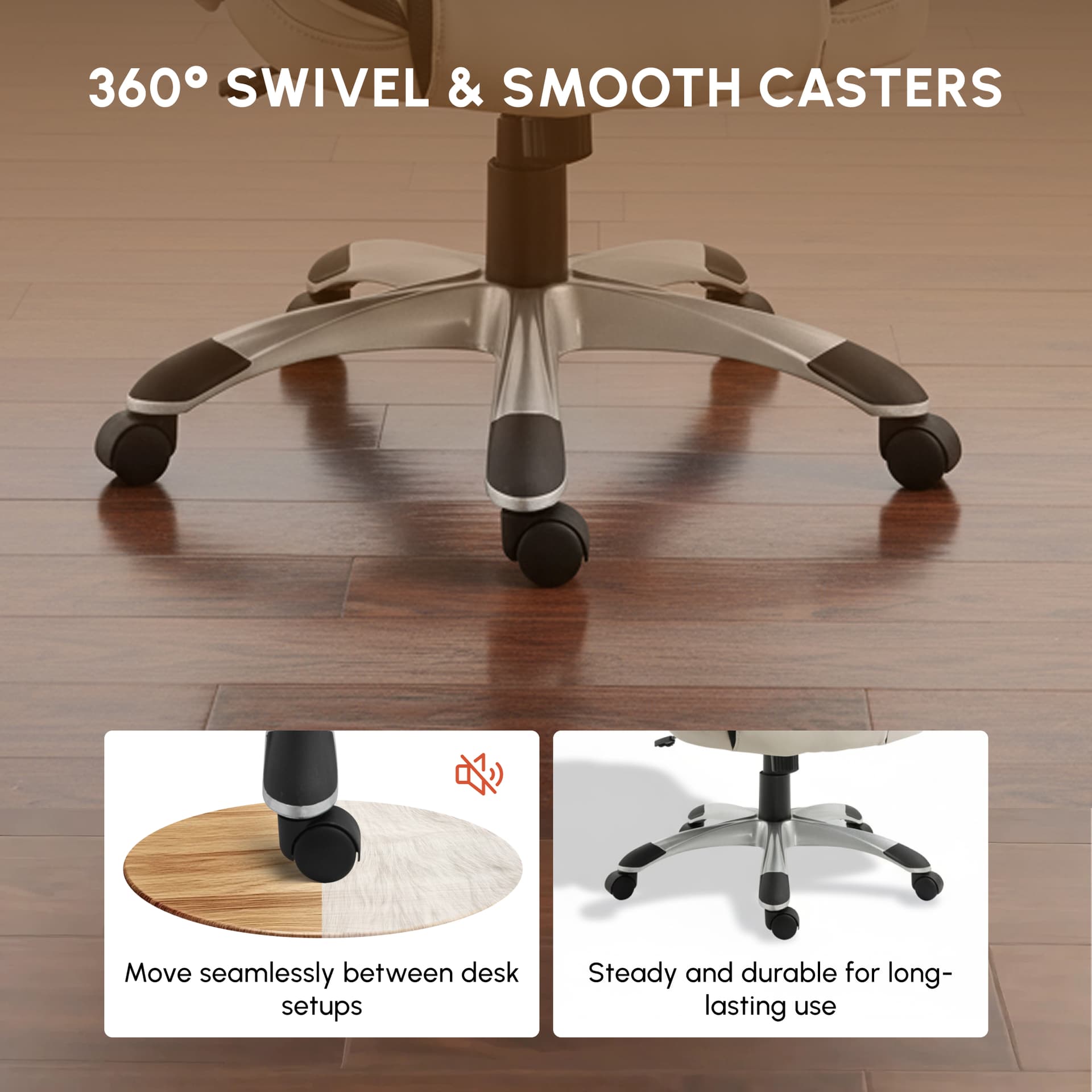 Ergonomic Office Chair PU Leather Executive on Rolling Wheels Task Computer Height Adjustable Swivel Ergonomic, Greige and Black