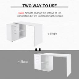 L-Shaped Desk, Computer Corner Desk with Storage Shelf, Drawer, PC Table Home Office Workstation, White