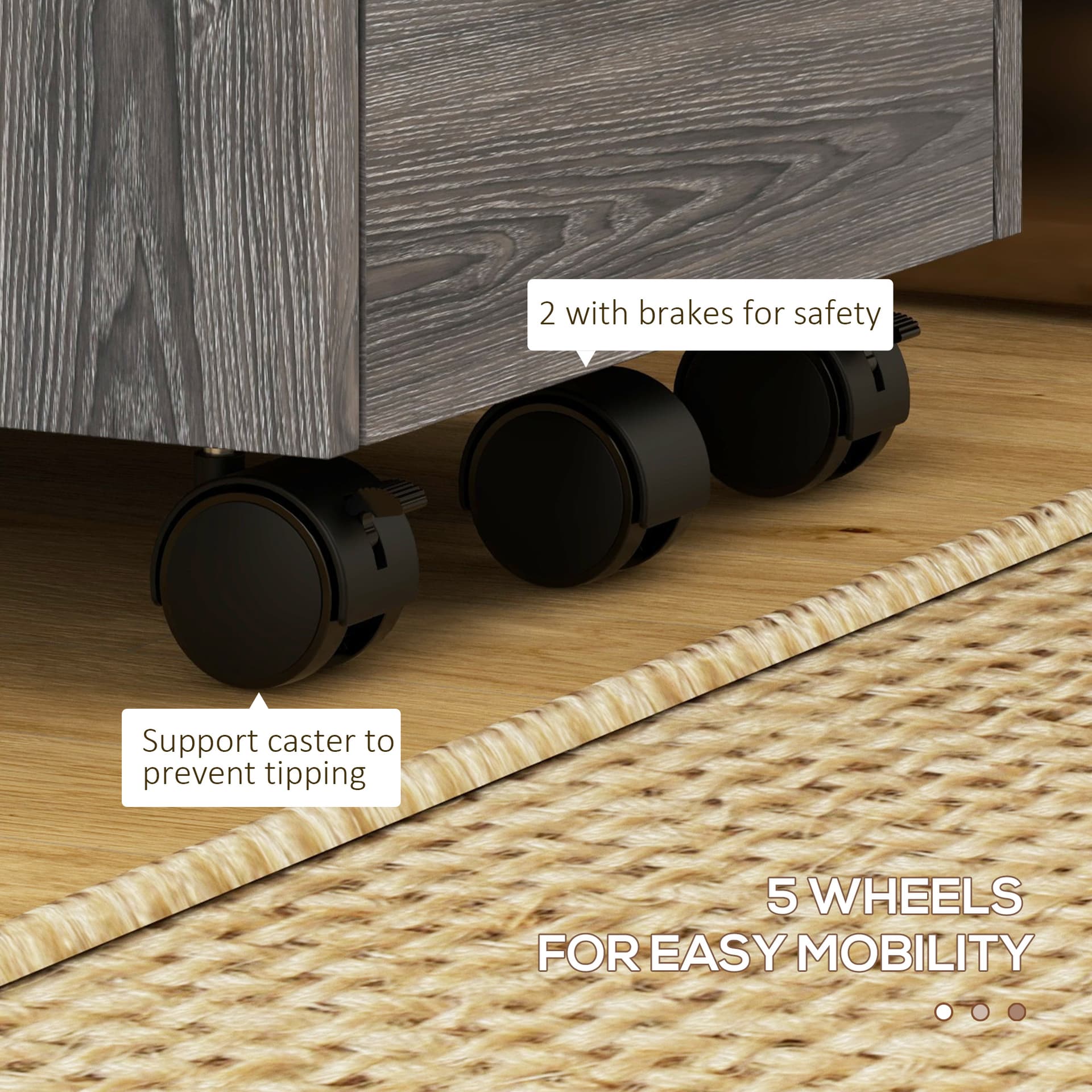 3 Drawer Vertical File Cabinet, Mobile Filing Cabinet with Lock and Wheels for A4, Letter Size, Grey