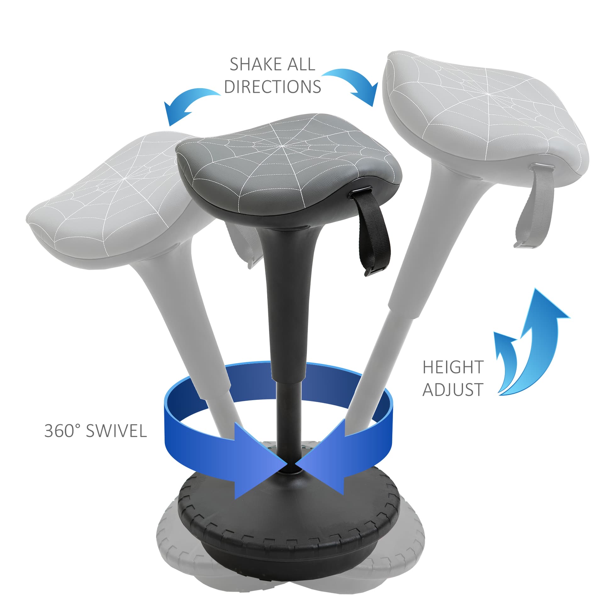 Backless Wobble Stool Chair, Standing Desk Chair, Adjustable Learning Stool for Office Desks, with Rocking Motion, Grey
