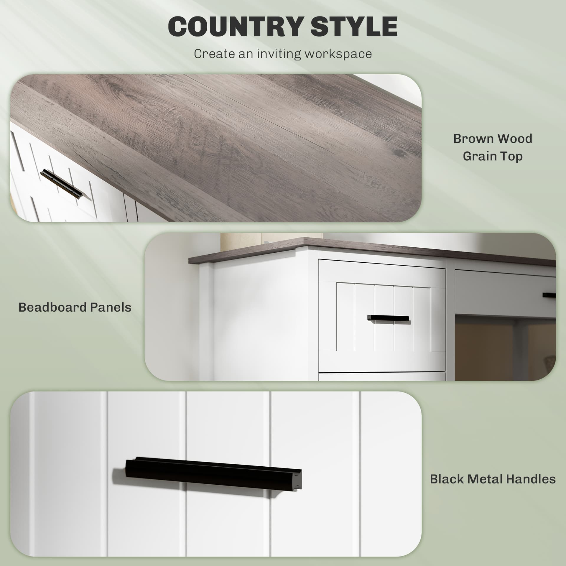 Computer Desk with 3 Drawers, Farmhouse Home Office Desk with File Drawer and Wood Grain Top for Small Spaces, White