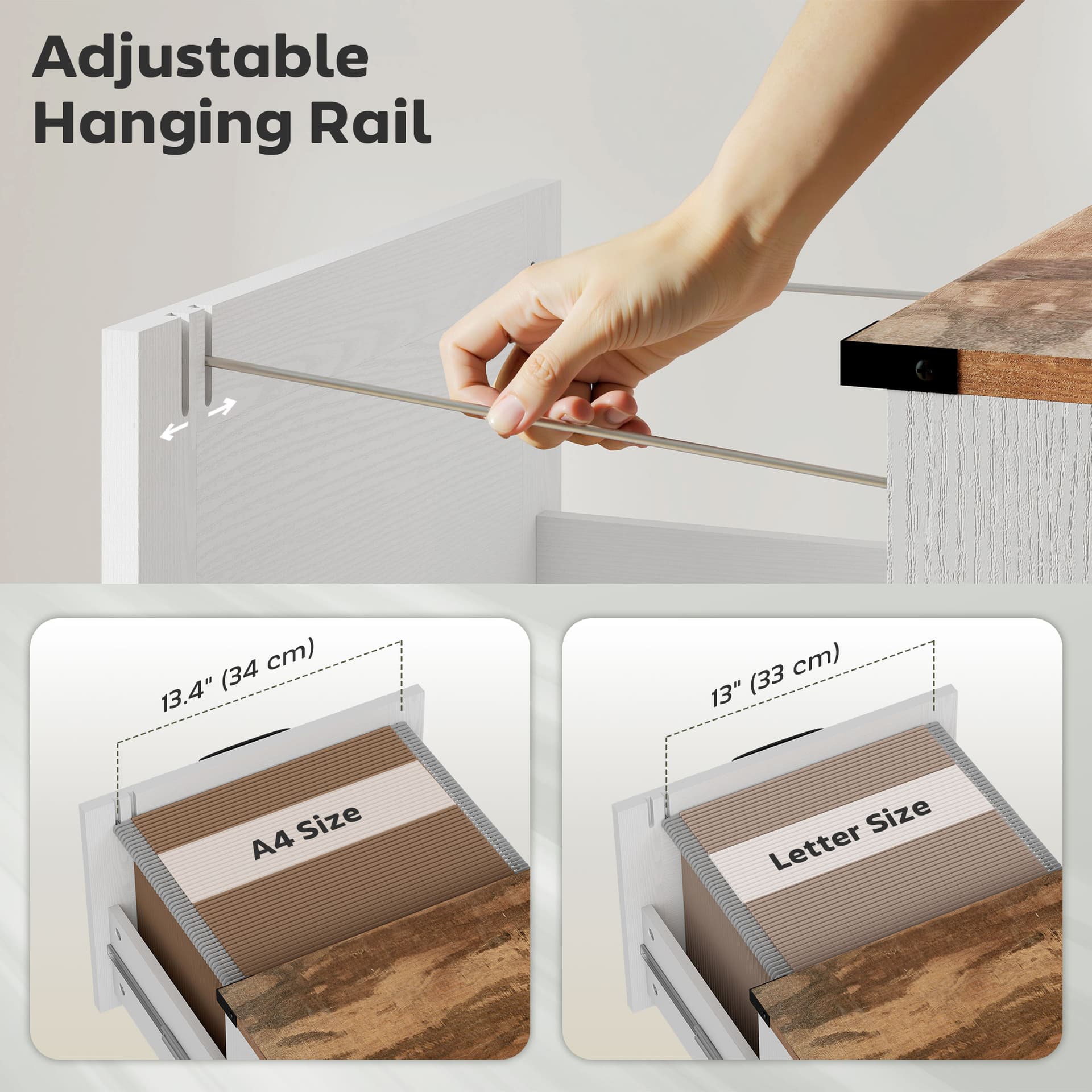 2 Drawer File Cabinet with Silent Slides, Vertical Farmhouse Filing Cabinet Fits Letter/A4 Size Home Office, White