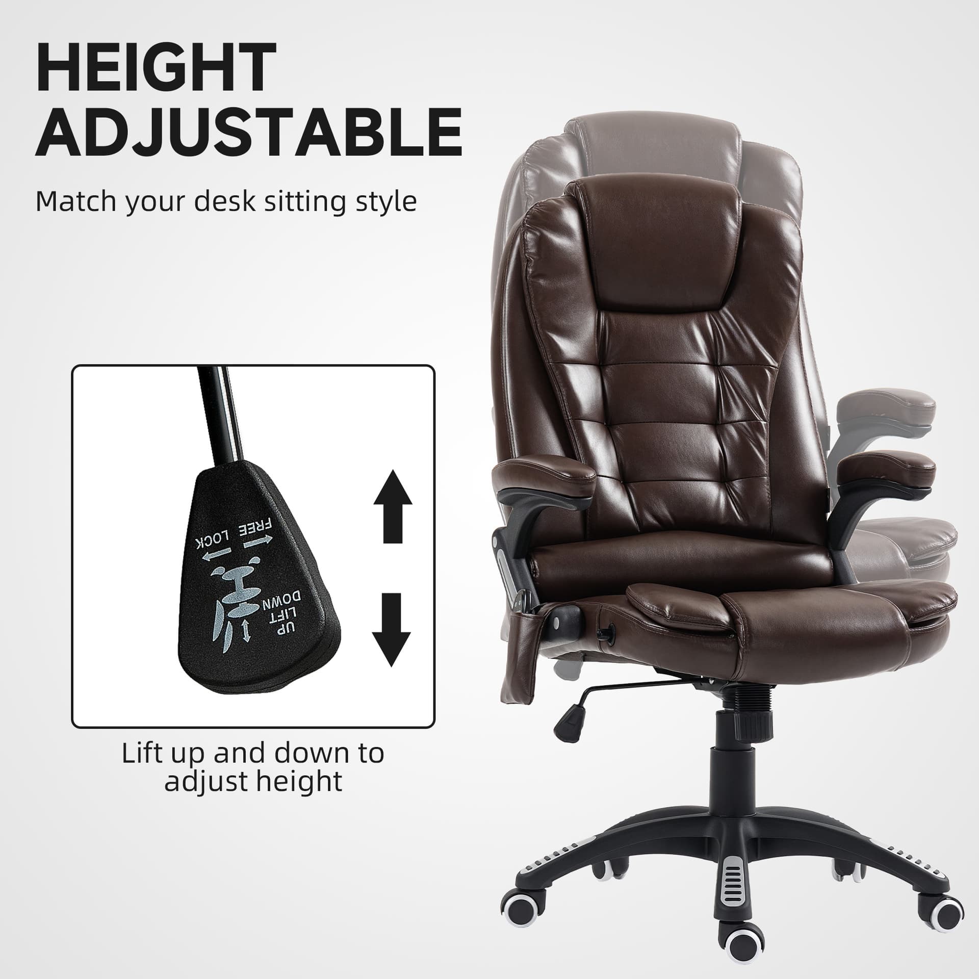 Reclining Massage Office Chair, Executive Office Chair with High Back, Swivel Wheels, Dark Brown