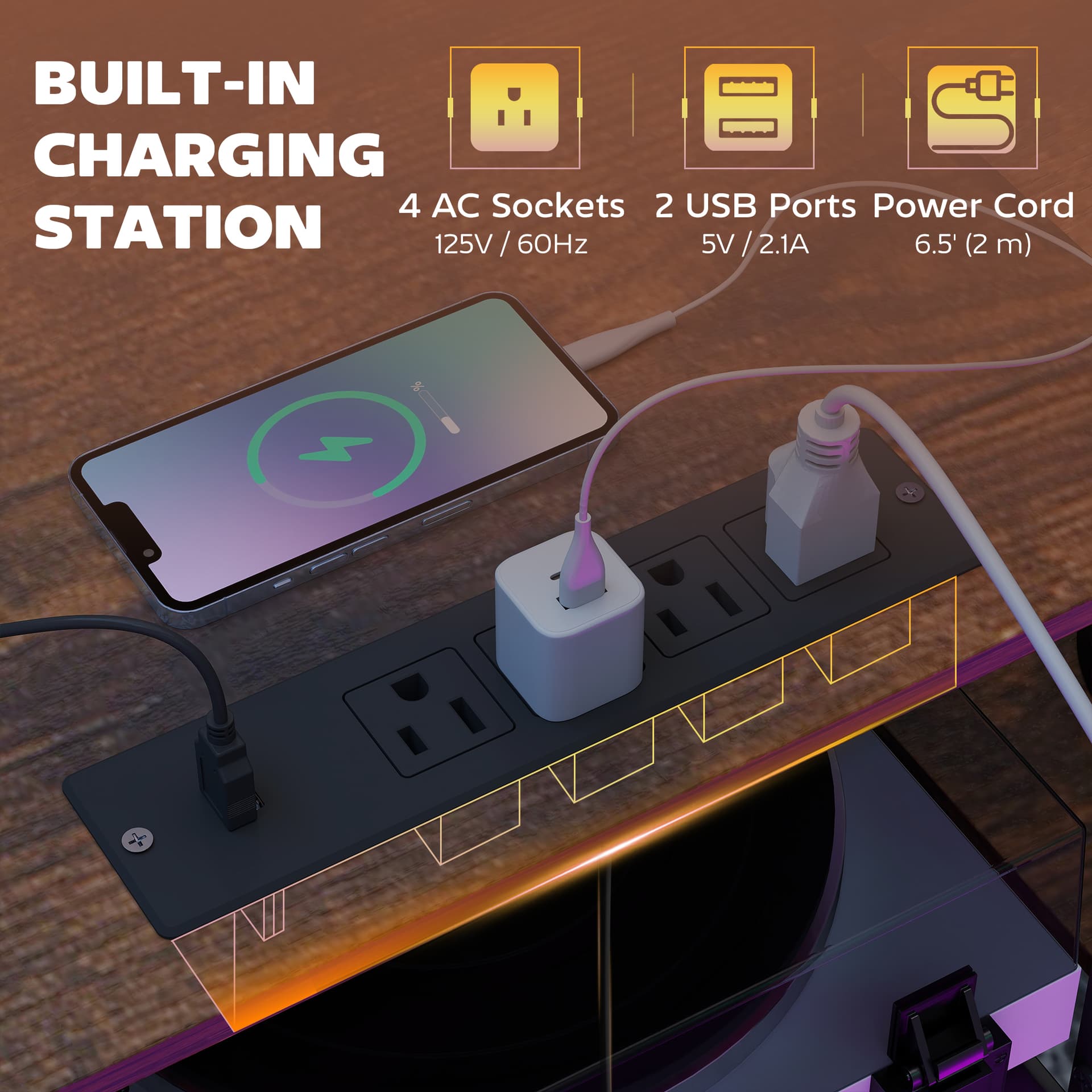 96 Inch Gaming Desk, Dual Computer Desk for 2 Person with Power Outlets and Monitor Stands, Rustic Brown