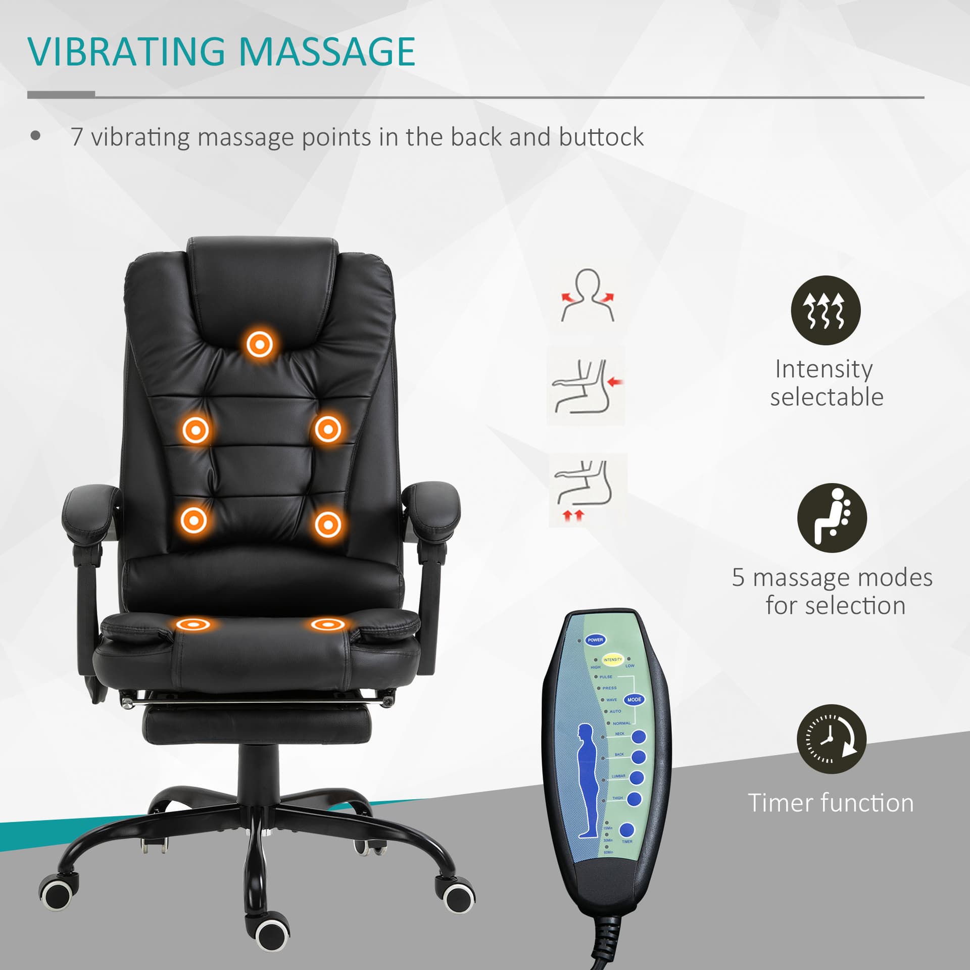 Reclining Office Chair with Footrest, Vibrating Massage, Adjustable Height, Perfect Office, Black
