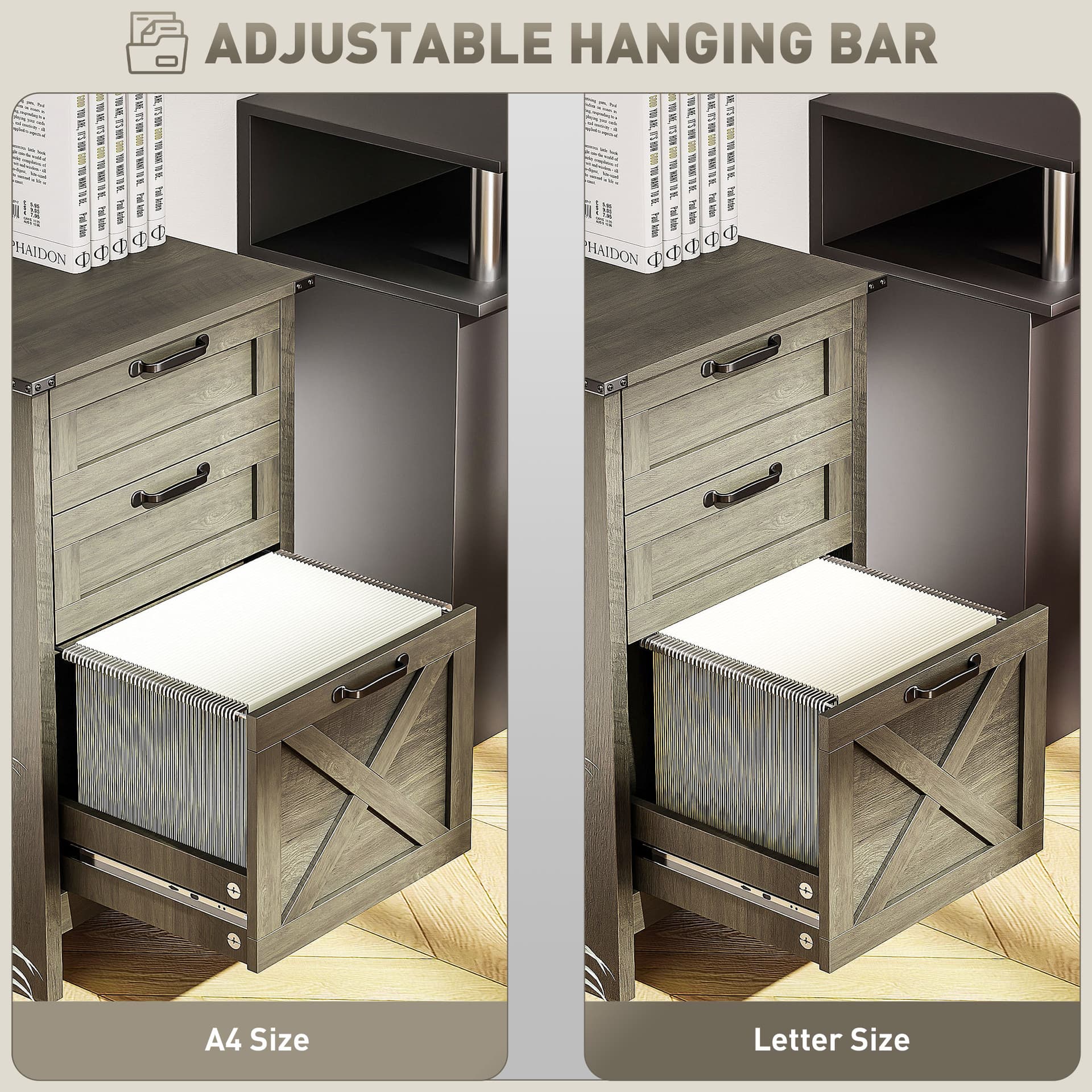 Vertical Filing Cabinet with 3 Drawers, Rustic Farmhouse Office Storage Cabinet for A4, Letter Size, Grey Wash