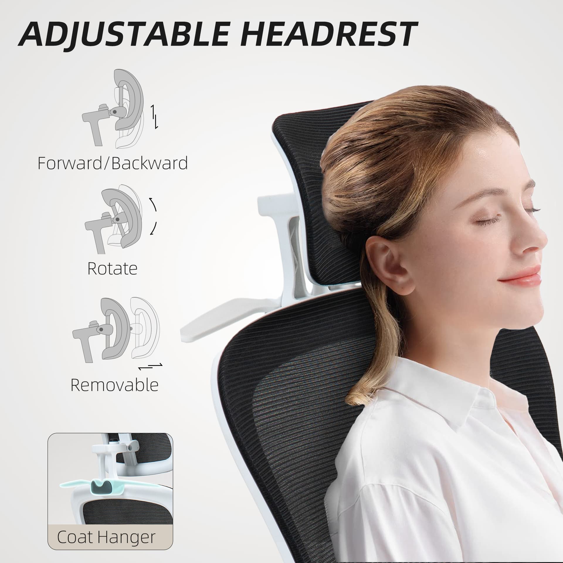 Mesh Office Chair, Ergonomic Desk Chair with Flip-up Armrest, Rotatable Headrest, Adjustable Lumbar Support, Black