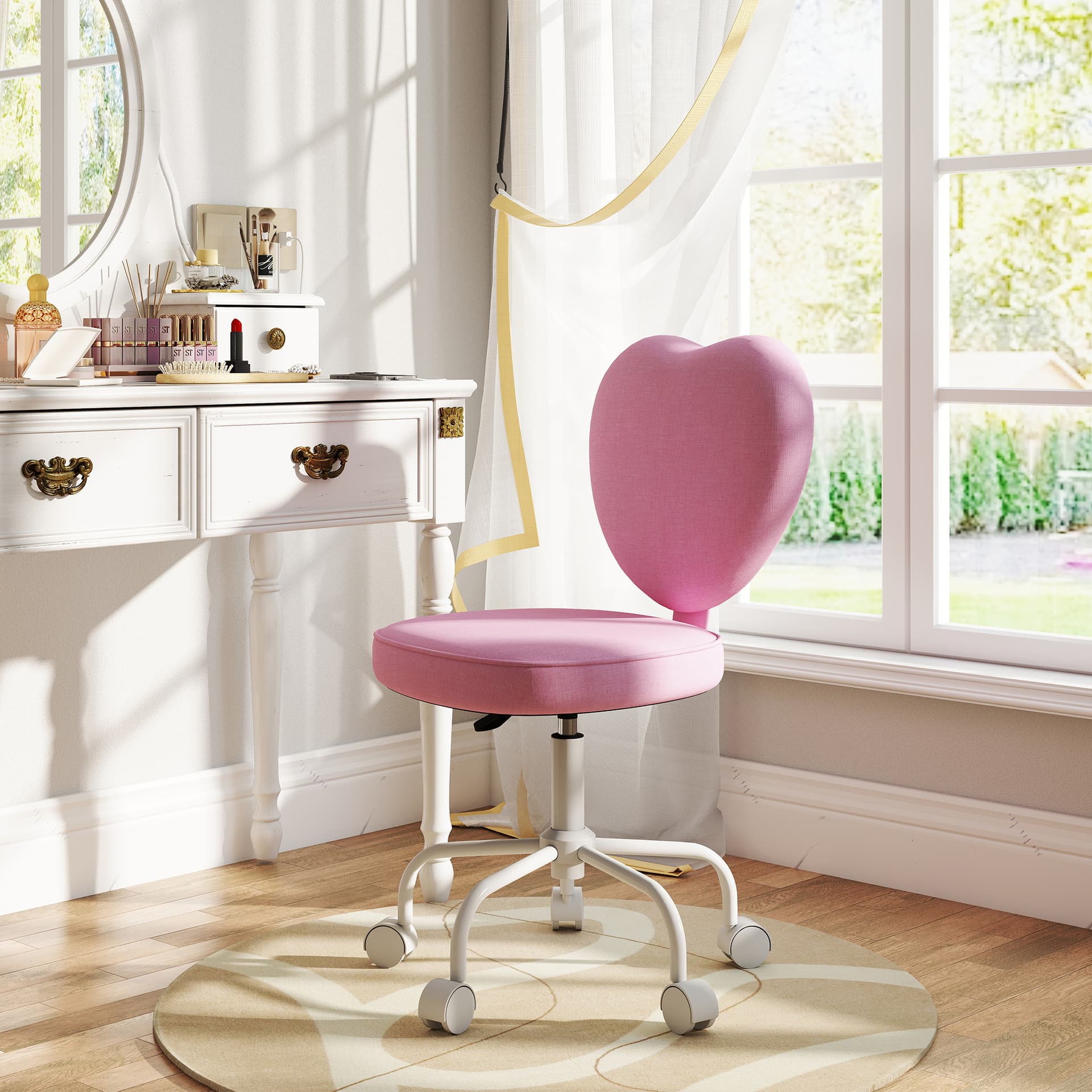 Heart Love Shaped Back Design Office Chair with Adjustable Height, Pink
