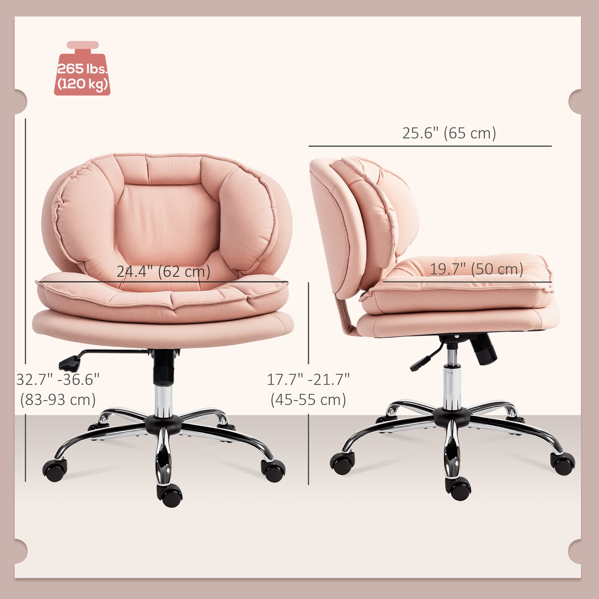 Criss Cross Chair, Swivel Wide Office Chair with Leathaire Upholstery, Tilting, No Arm, Pink