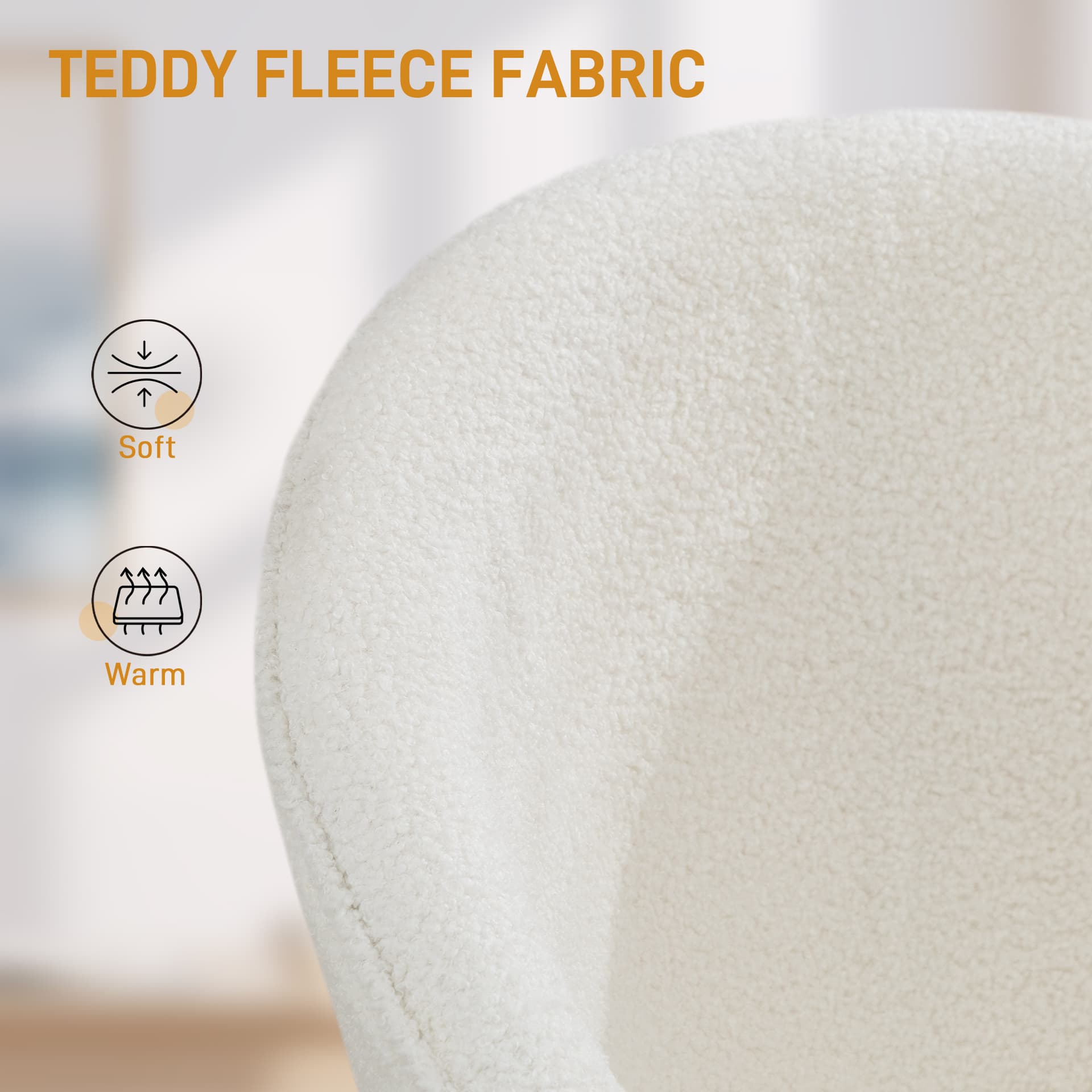Office Chair, Teddy Fleece Upholstered Vanity Desk Chair, Cream White