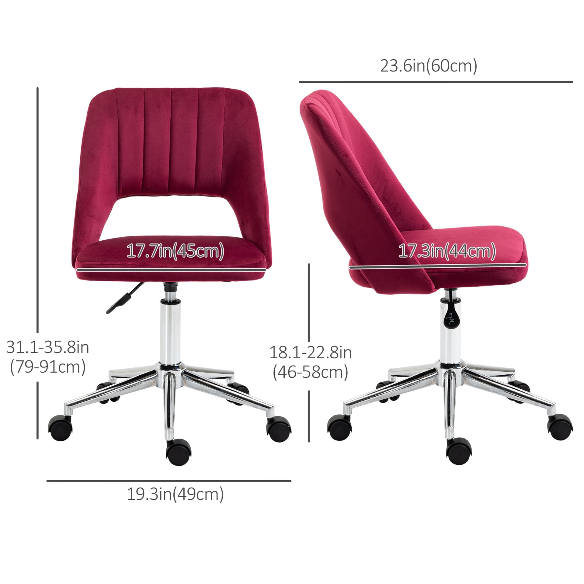 Mid Back Office Chair Velvet Fabric Swivel Scallop Shape Computer Desk Chair, Red