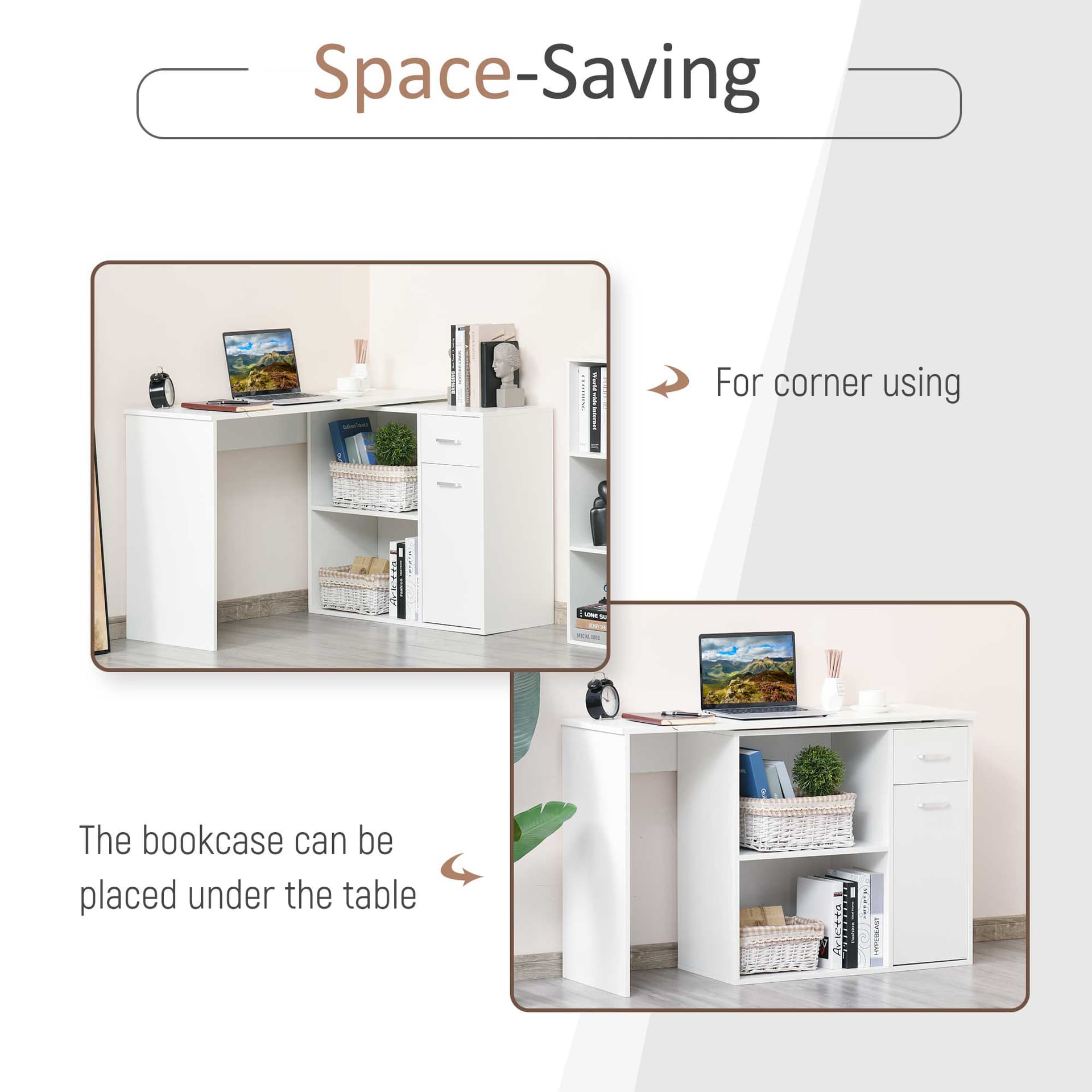 180° Rotating Home Office Corner Desk Storage Shelf Cabinet White