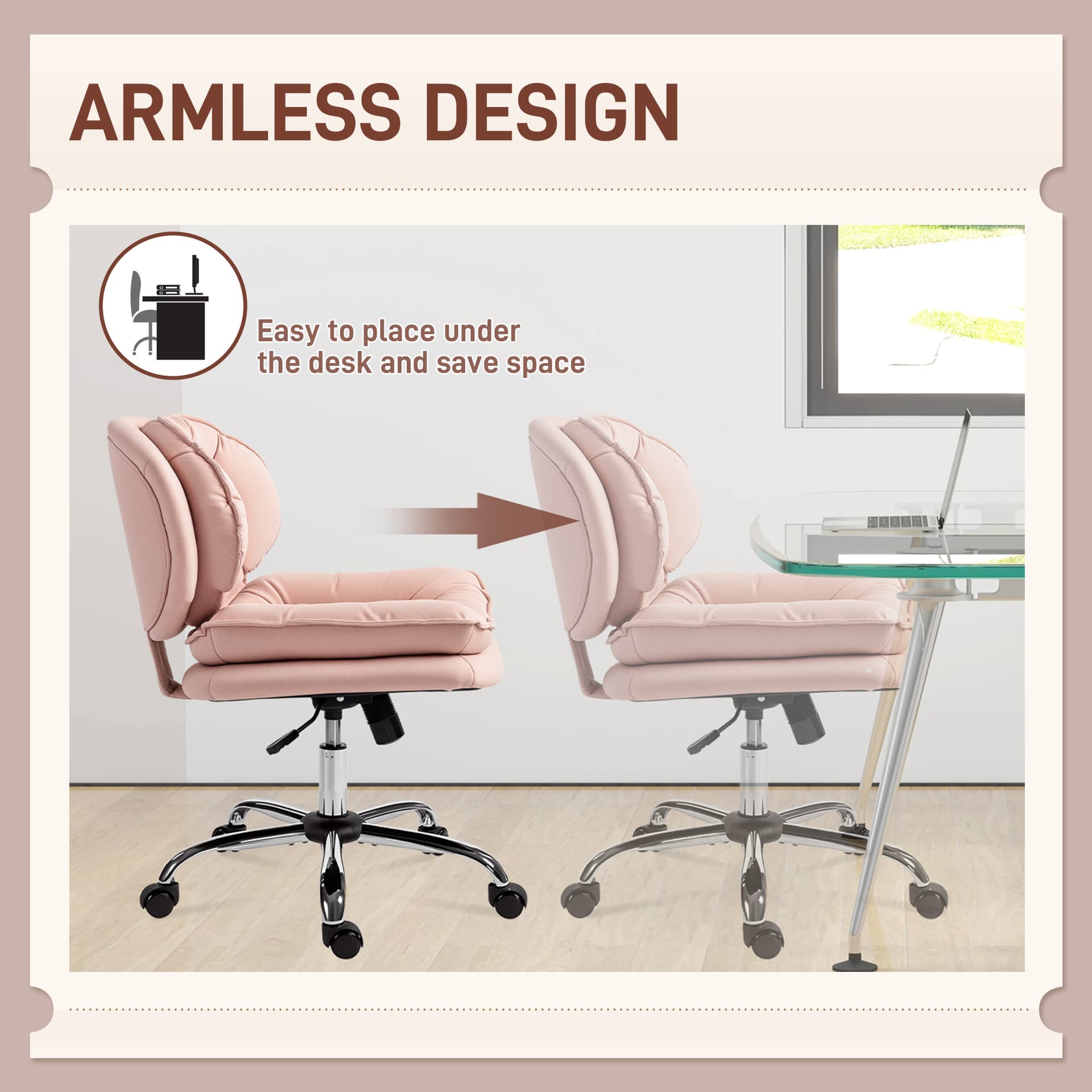 Criss Cross Chair, Swivel Wide Office Chair with Leathaire Upholstery, Tilting, No Arm, Pink