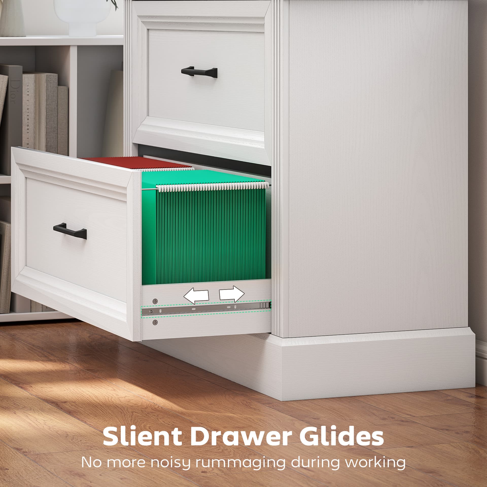 Lateral Filing Cabinet, Farmhouse File Cabinet with 2 Silent Drawers for Letter/A4/Legal Size Files, White
