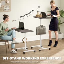 Height Adjustable Standing Desk, Pneumatic Sit Stand Desk with Wheels and Headphone Hook for Home Office, Grey