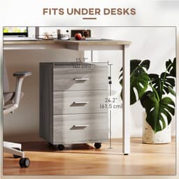 Mobile Filing Cabinet with Wheels, 3 Drawer File Cabinet with Lock and Keys for Home Office, Grey Wood Grain