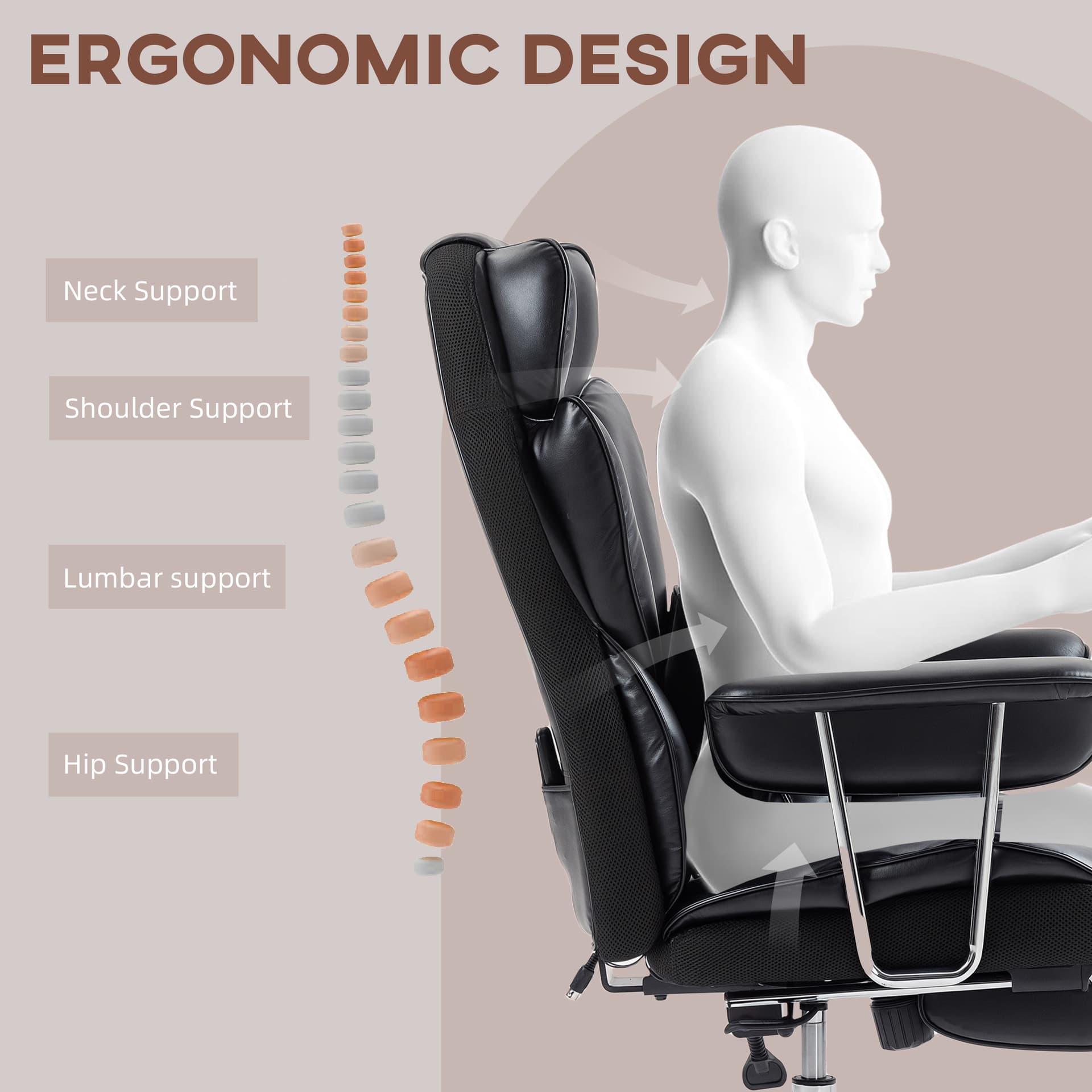 400LBS Massage Office Chair, Executive Office Chair with 6-Point Vibration, Footrest and Lumbar Support, Black - Massage Chairs - Office Furniture