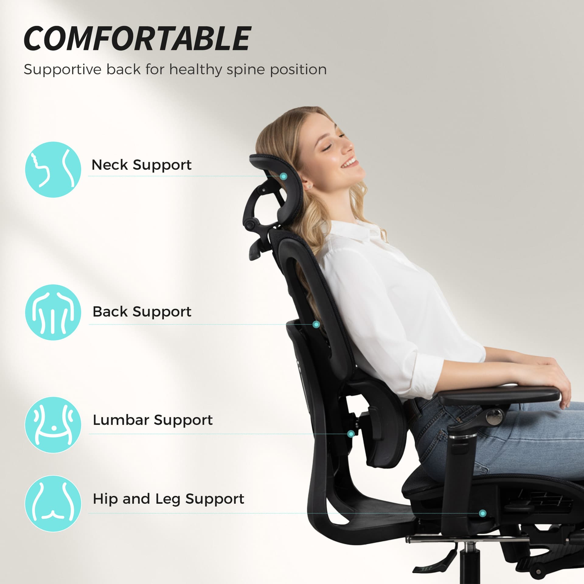 Ergonomic Office Chair, Mesh Computer Chair with High Back, Lumbar Support, 6D Armrests, Headrest, Footrest, Black