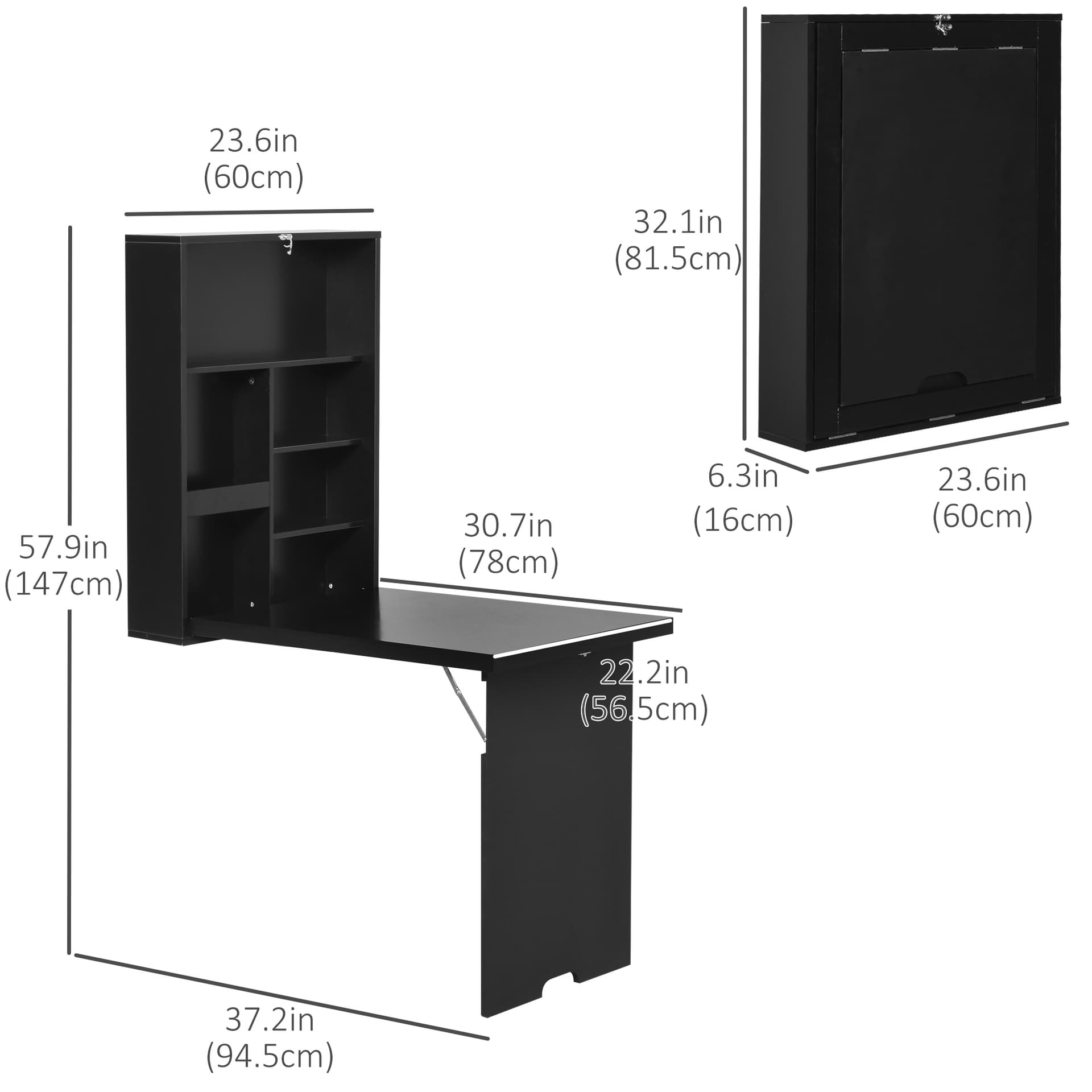 Wall Mounted Table Fold Out Convertible Desk, Multi-Functional Space Saving Computer Desk with Writing Floating Board for Students, Black