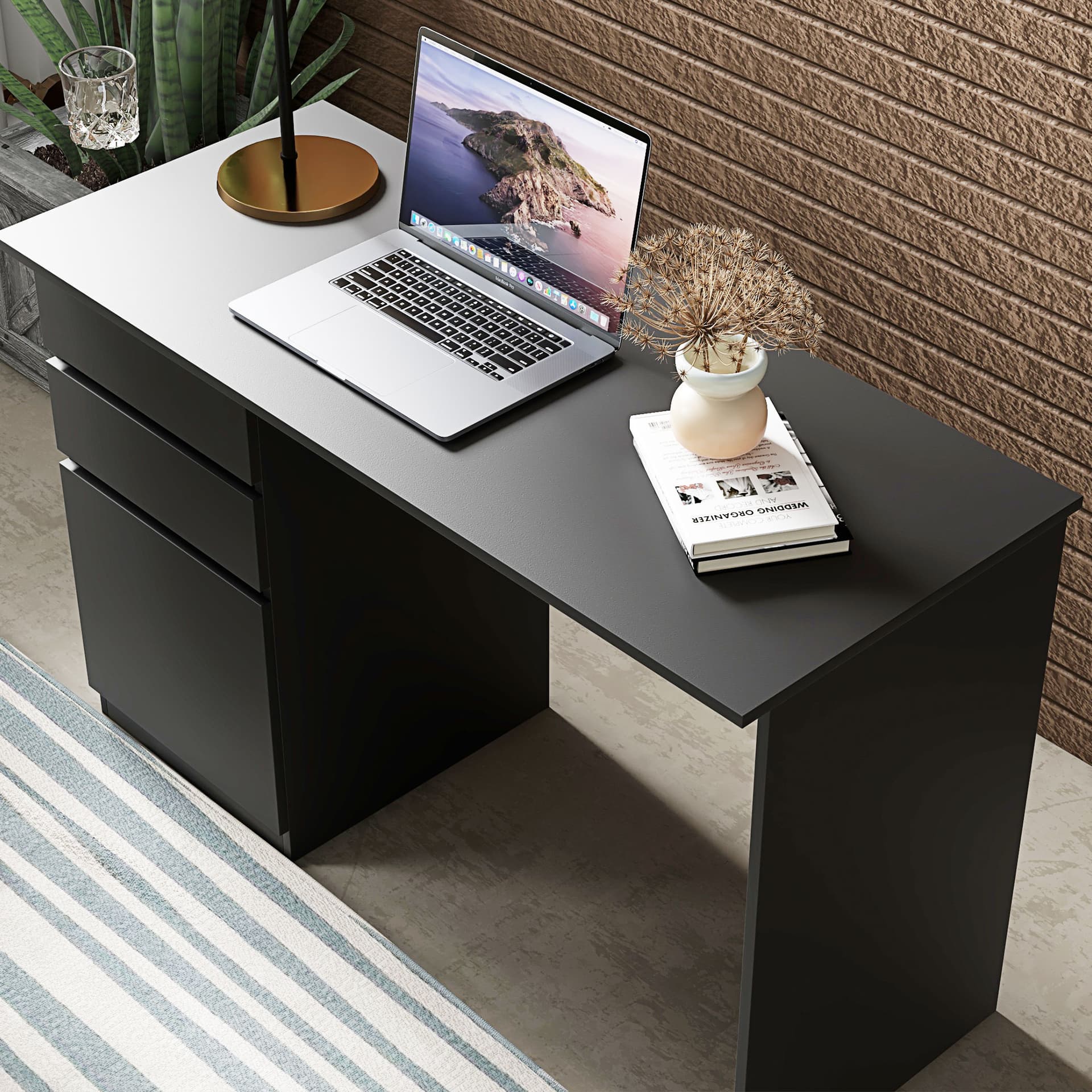 Computer Desk with Storage, PC Table with Drawers and Cabinet for Home Office, Study Room, Black