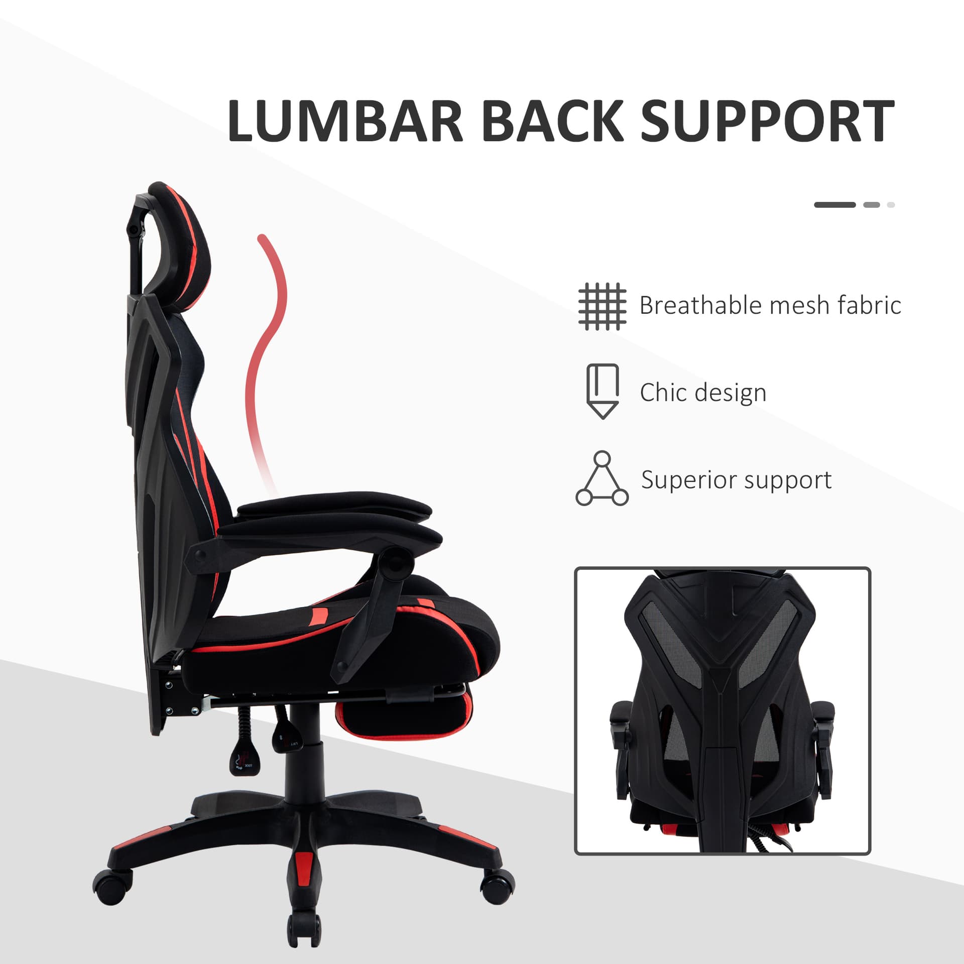 Racing Gaming Chair, Ergonomic Computer Chair with Footrest, Headrest, High Back Recliner Swivel Seat with Adjustable Height, Black Red
