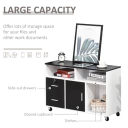 Lateral Filing Cabinet, Printer Stand Home Office Mobile File Cabinet with Wheels, Lockable Drawer, Black