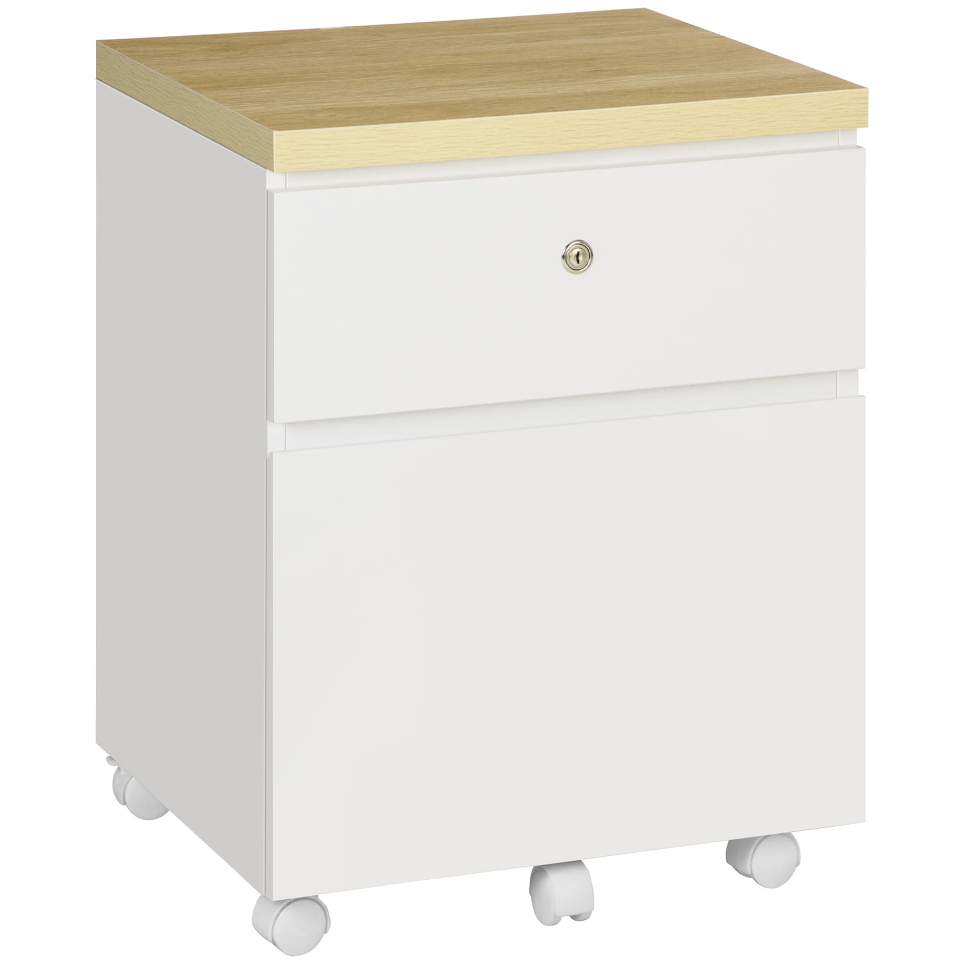 Vinsetto Locking File Cabinet with 2 Drawers, Rolling Filing Cabinet with Hanging Bars for A4 Size and Wheels, for Home Office Study, White - Office Products - Office Furniture