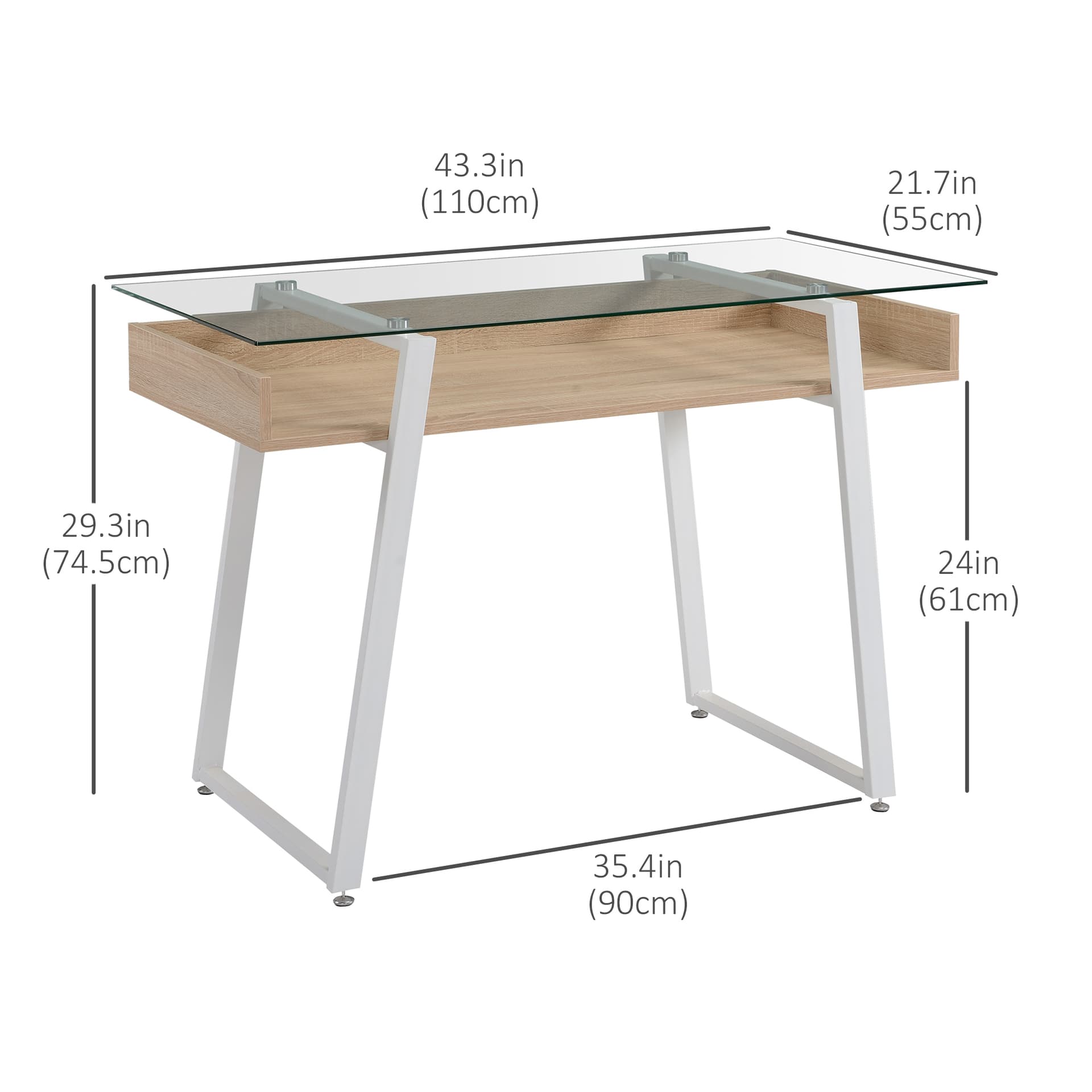 HOMCOM Computer Desk Workstation Center Writing Laptop Table Glass Top for Home Office - Desks - Office Furniture