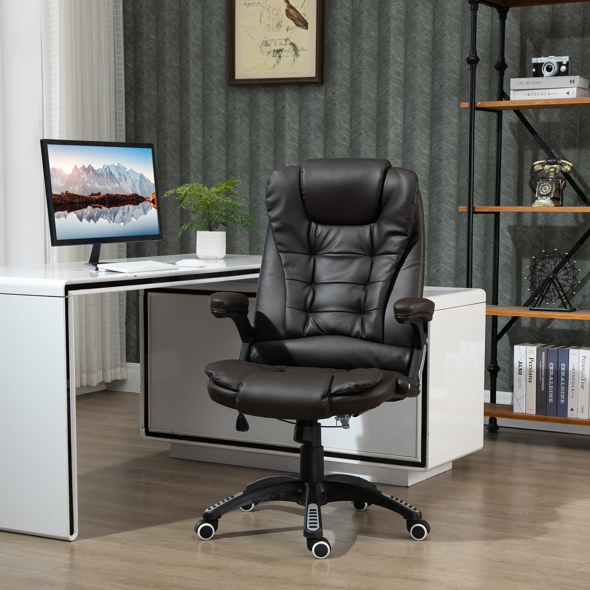 Vinsetto Executive Home Office Chair High Back Ergonomic PU Leather Computer Chair, with Swivel Wheels, Arm, Adjustable Height, Brown - Office Chairs - Office Furniture