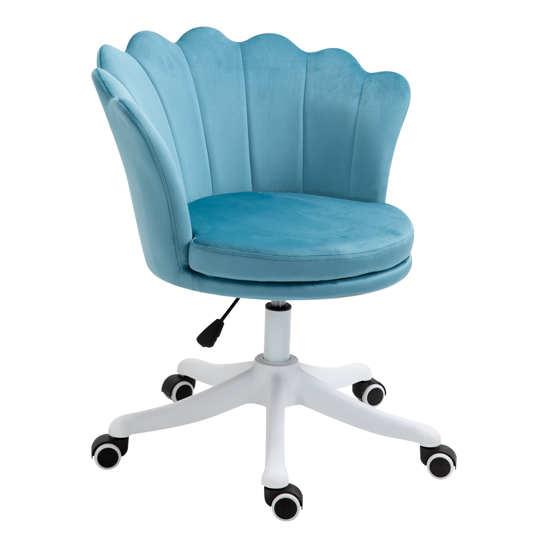 HOMCOM Mid Back Office Chair Velvet Fabric Swivel Scallop Shape Computer Desk Chair for Study, Blue - Desks - Office Furniture