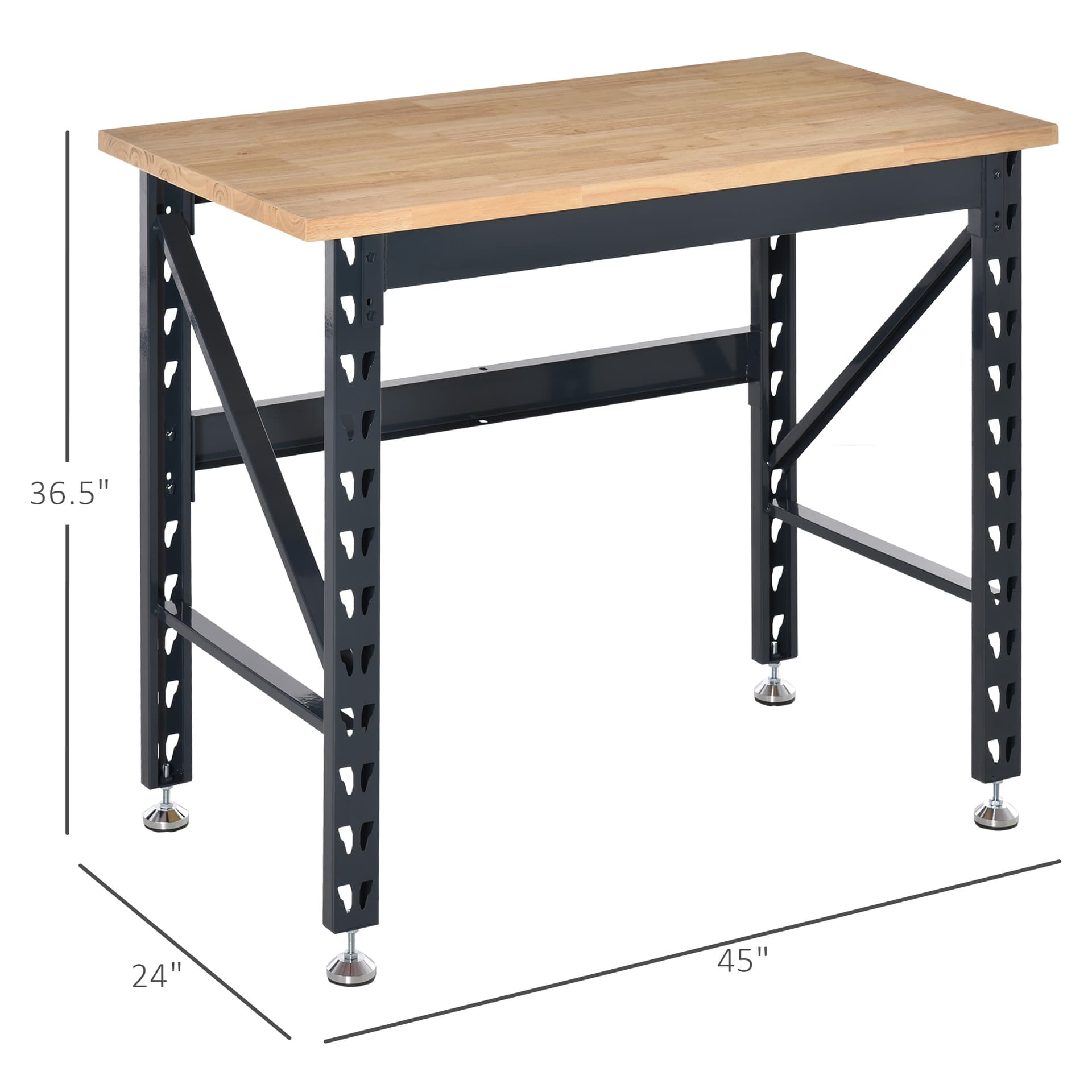 HOMCOM 45" Workbench, Solid Wood Tabletop Workstation, Work Table with Four Adjustable Foot Pads, Weight Capacity 1100 Lbs - Office Products - Office Furniture