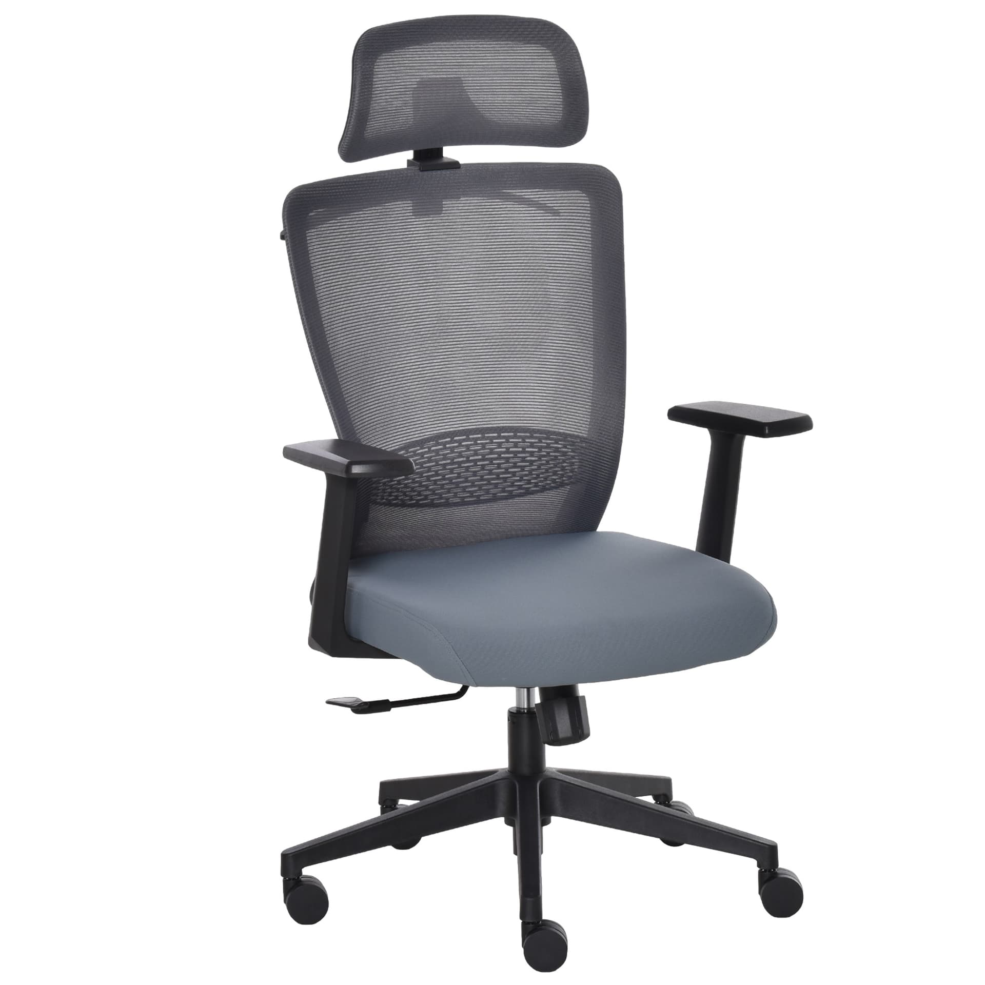 Vinsetto Mesh Office Chair with Lumbar Back Support High Back Swivel Task Chair, Adjustable Height Head Pillow, Blue Grey - Office Chairs - Office Furniture