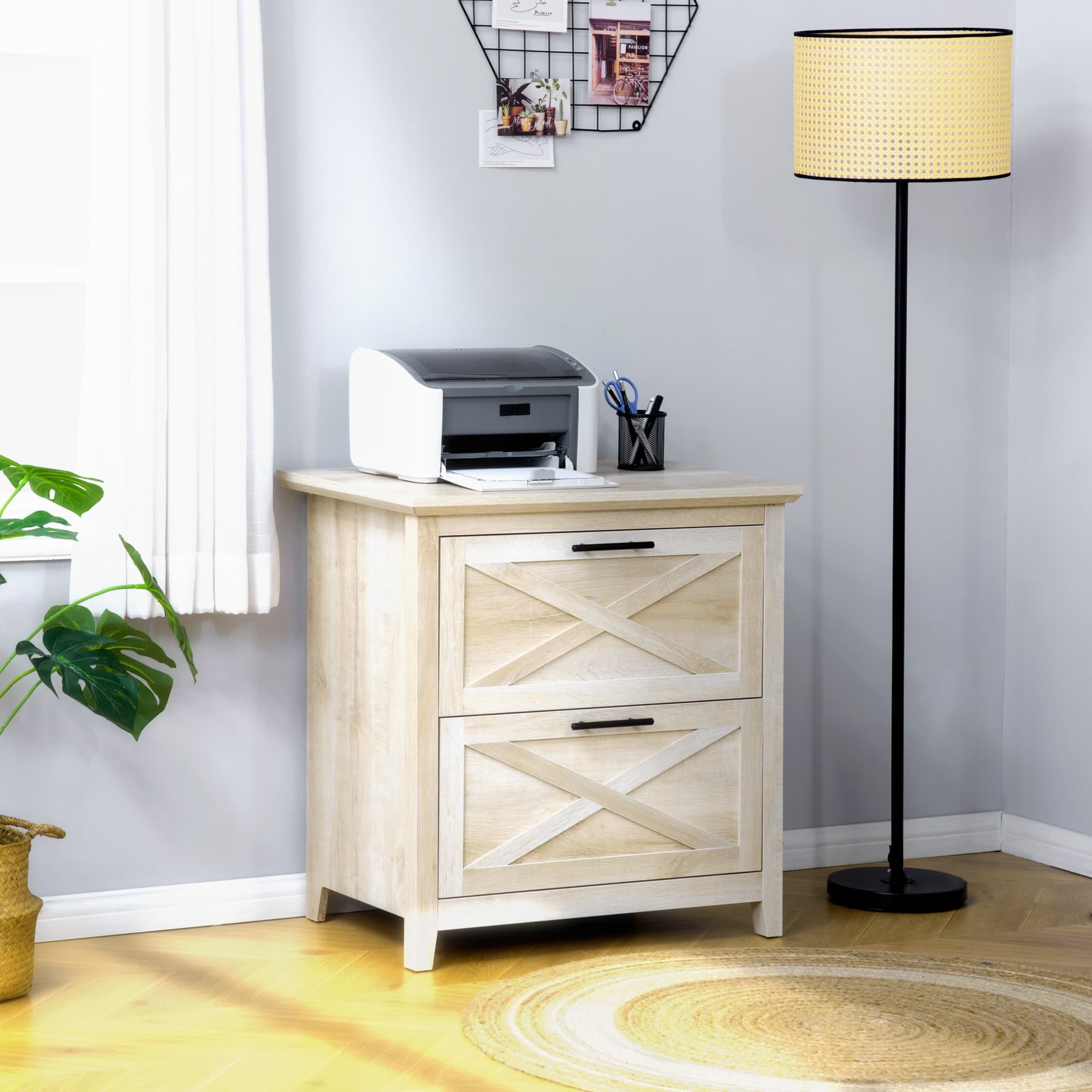 HOMCOM Retro Filing Cabinet with 2 Drawers, File Cabinet with Hanging Bars for Letter and Legal Size Document, Oak - Office Products - Office Furniture