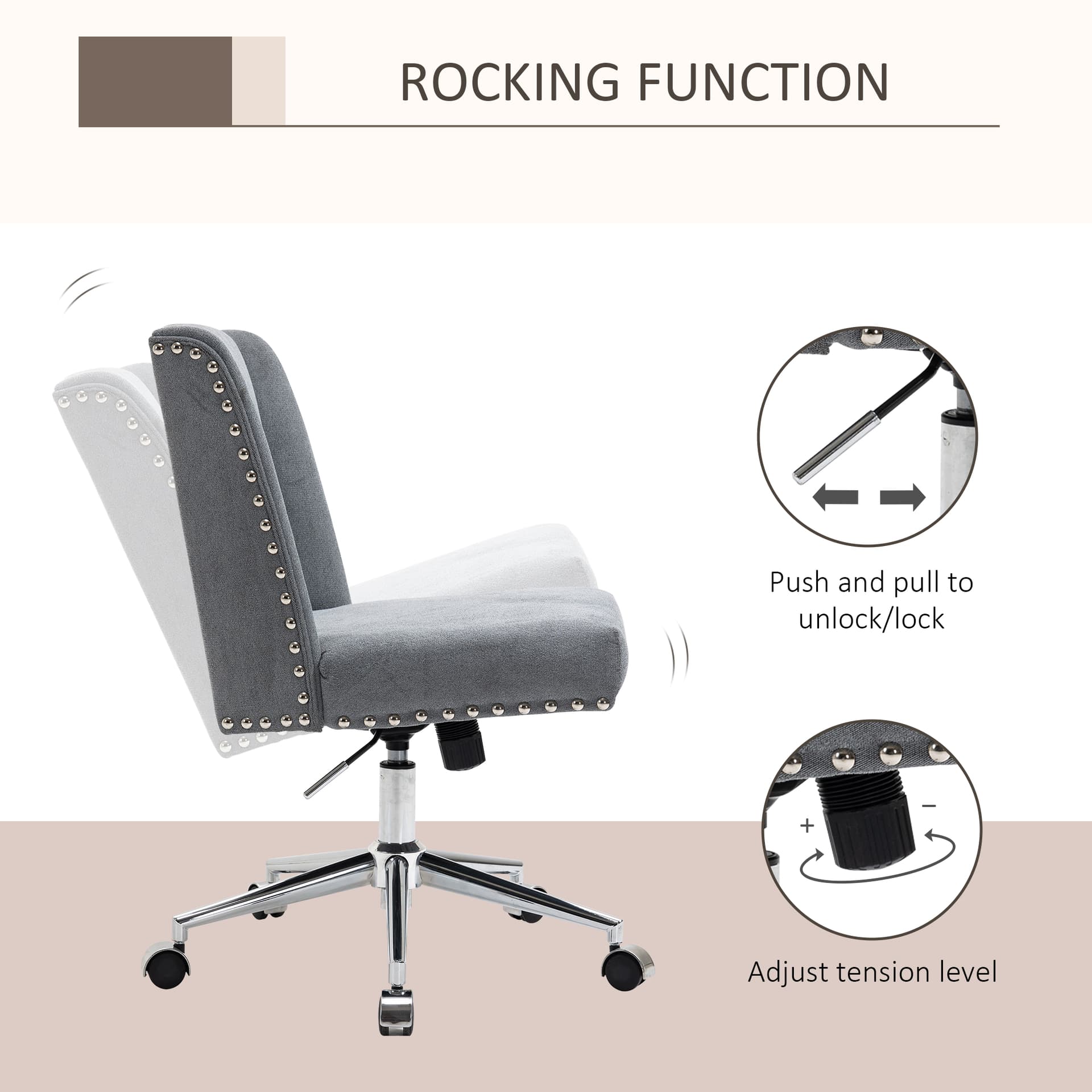 Vinsetto Ergonomic Computer Office Chair Task Desk 360° Swivel Modern Mid Back Rocking Chair for Home Study Bedroom, Adjustable Height Grey - Office Products - Office Furniture