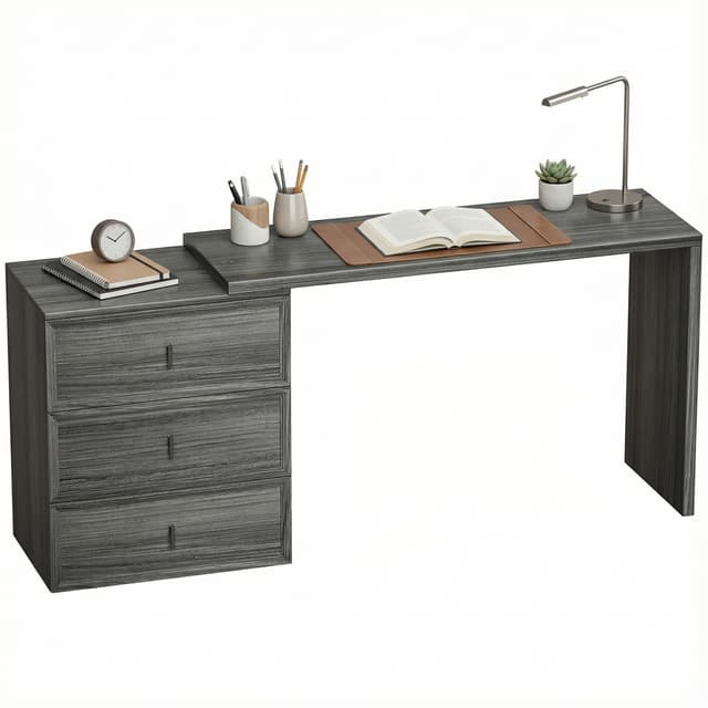 L Shaped Computer Desk Home Office Desk with 3 Drawers Black Wood Grain