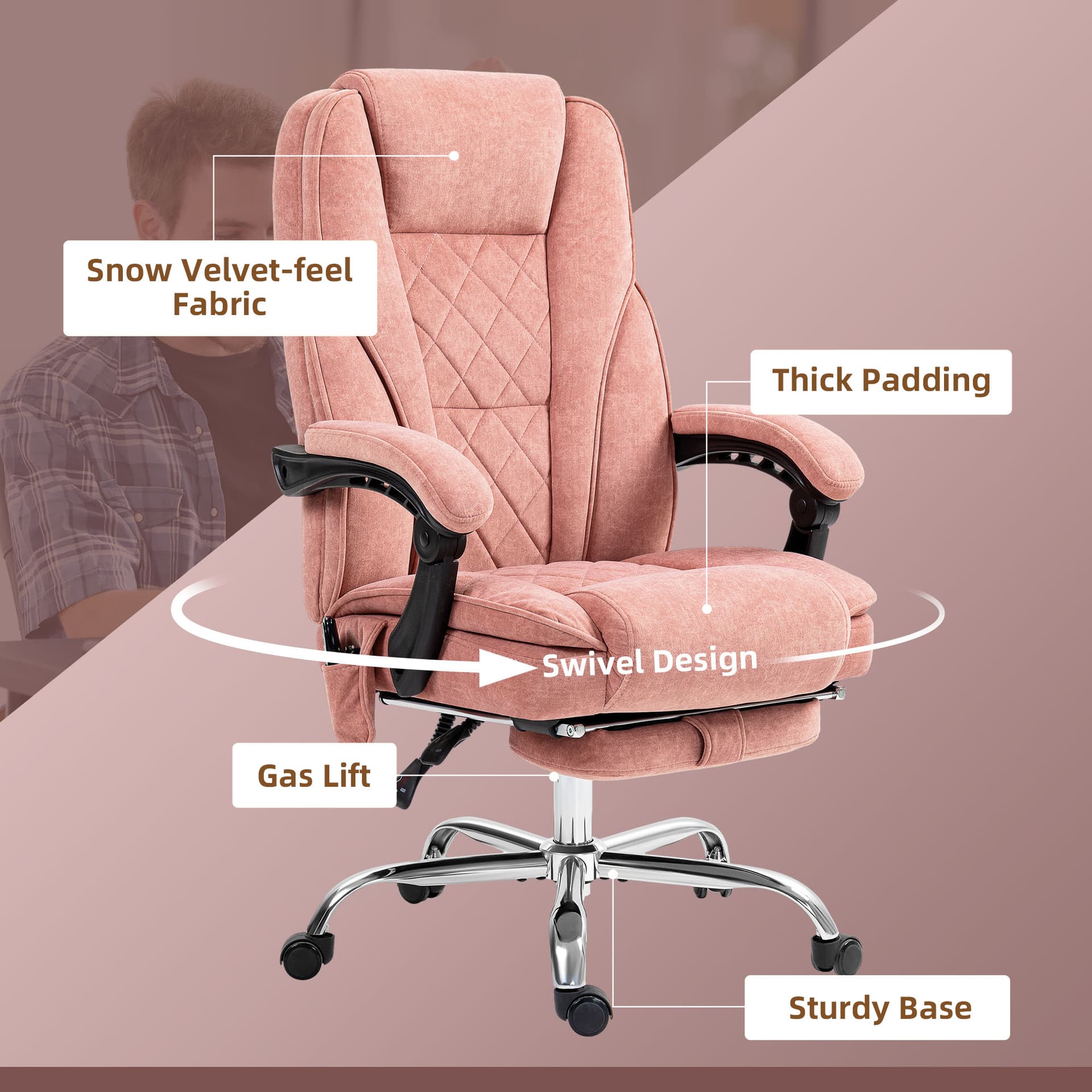 Massage Office Chair, Reclining Computer Chair with Adjustable Height and Footrest, Pink - Massage Chairs - Office Furniture