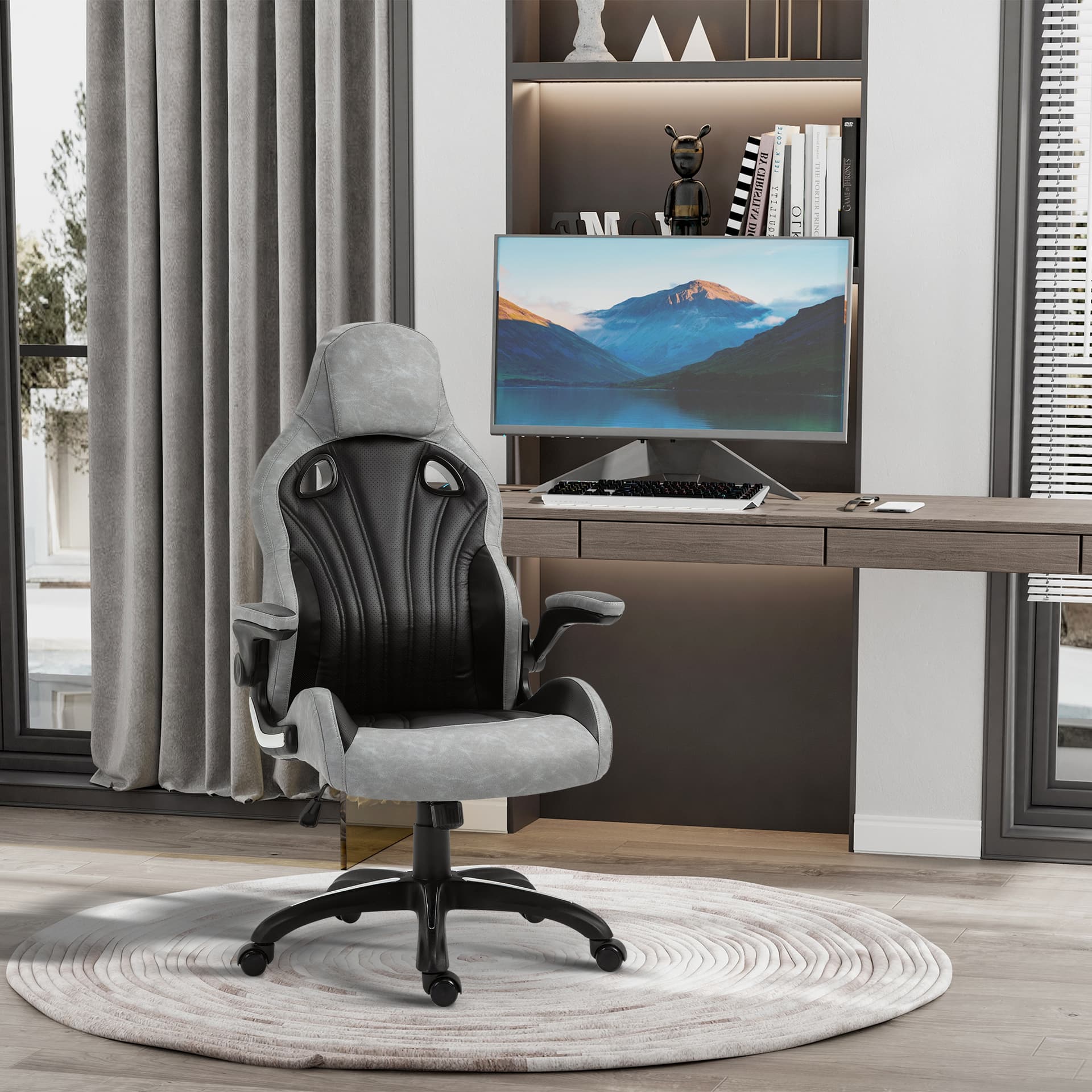Vinsetto High-Back Gaming Office Chair Swivel Racing Computer Chair with Flip-up Armrests and Adjustable Height - Office Chairs - Office Furniture