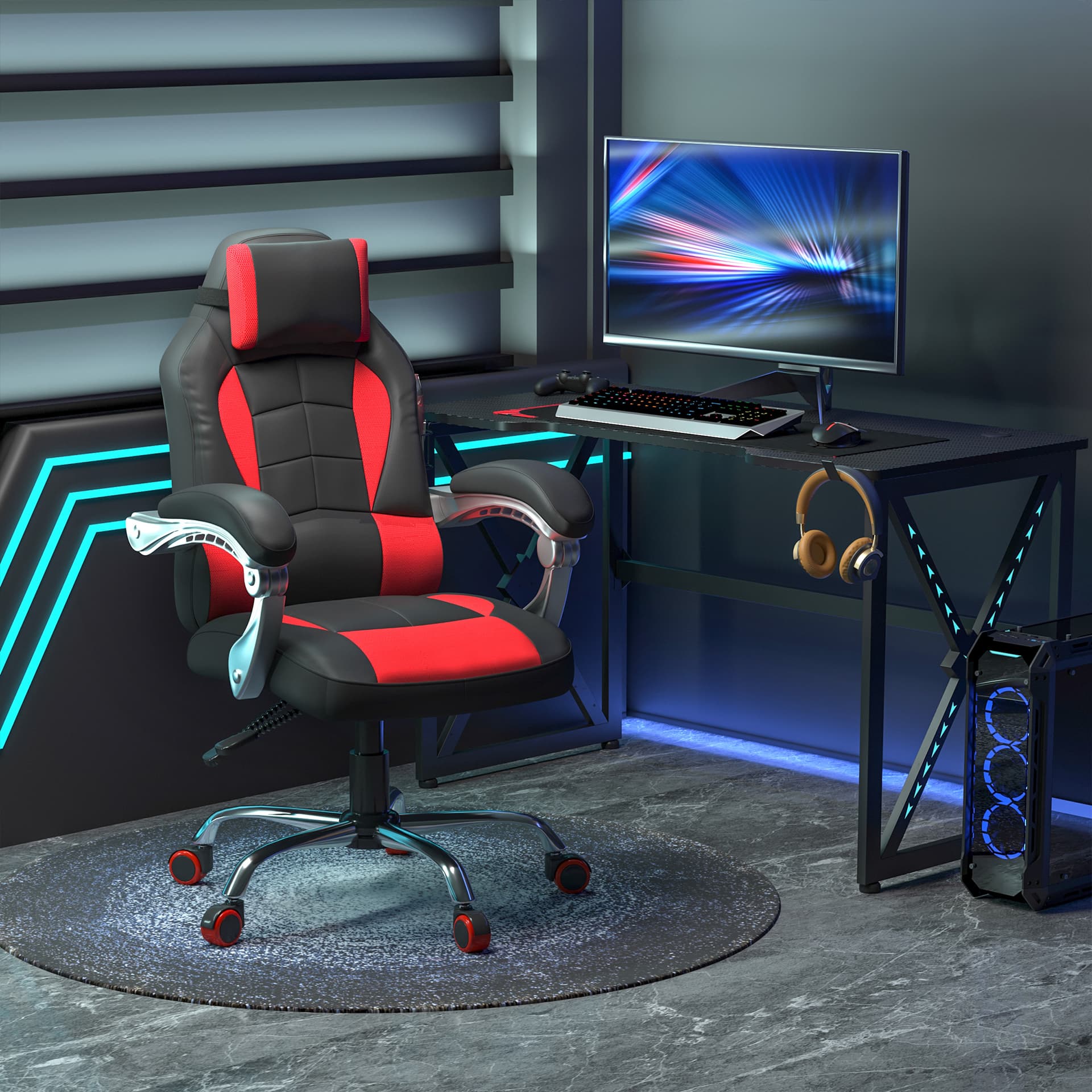 HOMCOM High Back Office Chair, Racing Gaming Chair, Height Adjustable Red - Office Chairs - Office Furniture
