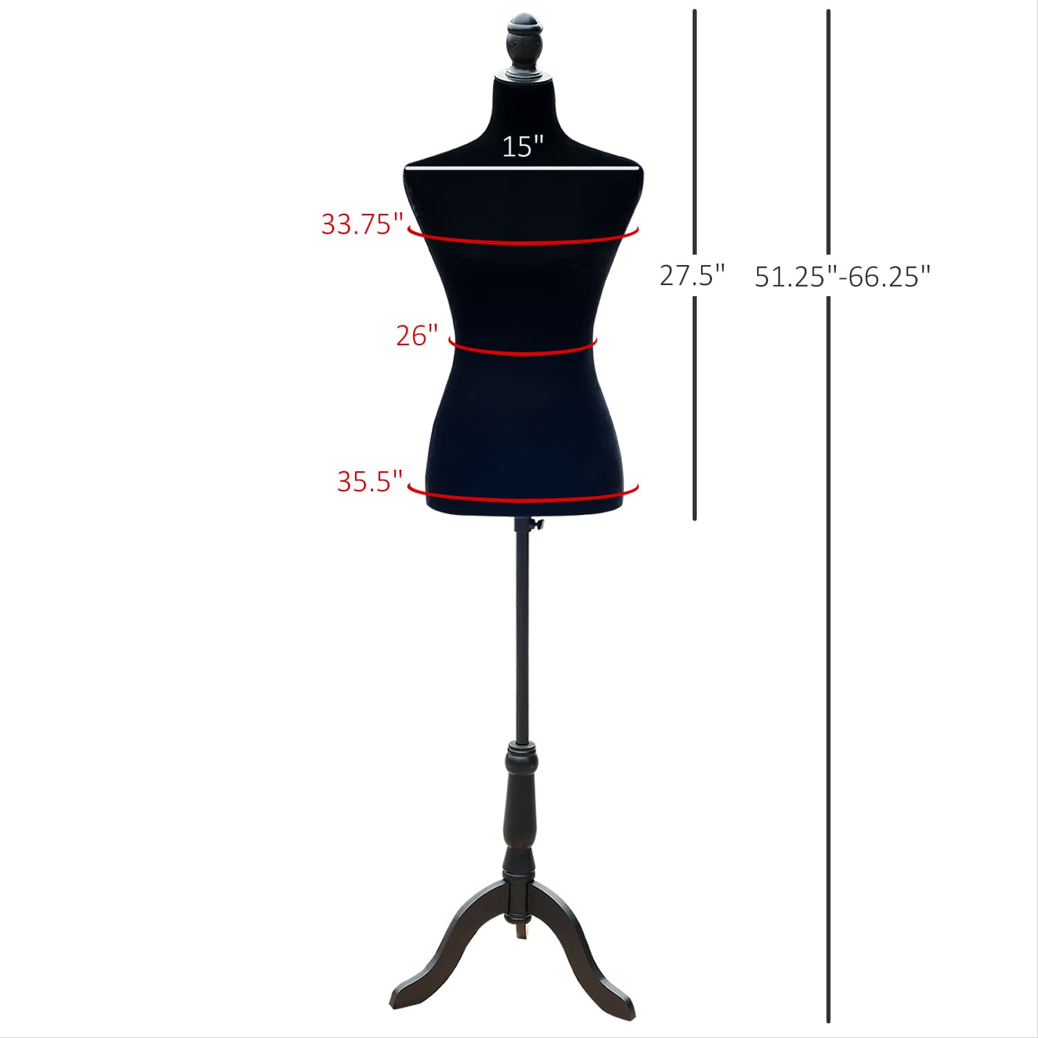 HOMCOM Female Fashion Mannequin Dress Form Torso Dressmaker Stand Clothing Display w/ Base (Black) - Office Products - Office Furniture